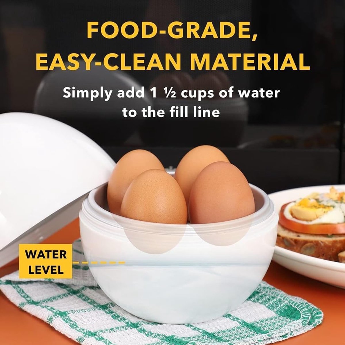 Egg cooker - Pressure cooker with 4 eggs for hard and medium-boiled eggs - Fast microwave egg cooker - Cooking time of 9 minutes - User-friendly microwave egg poacher - Image 4