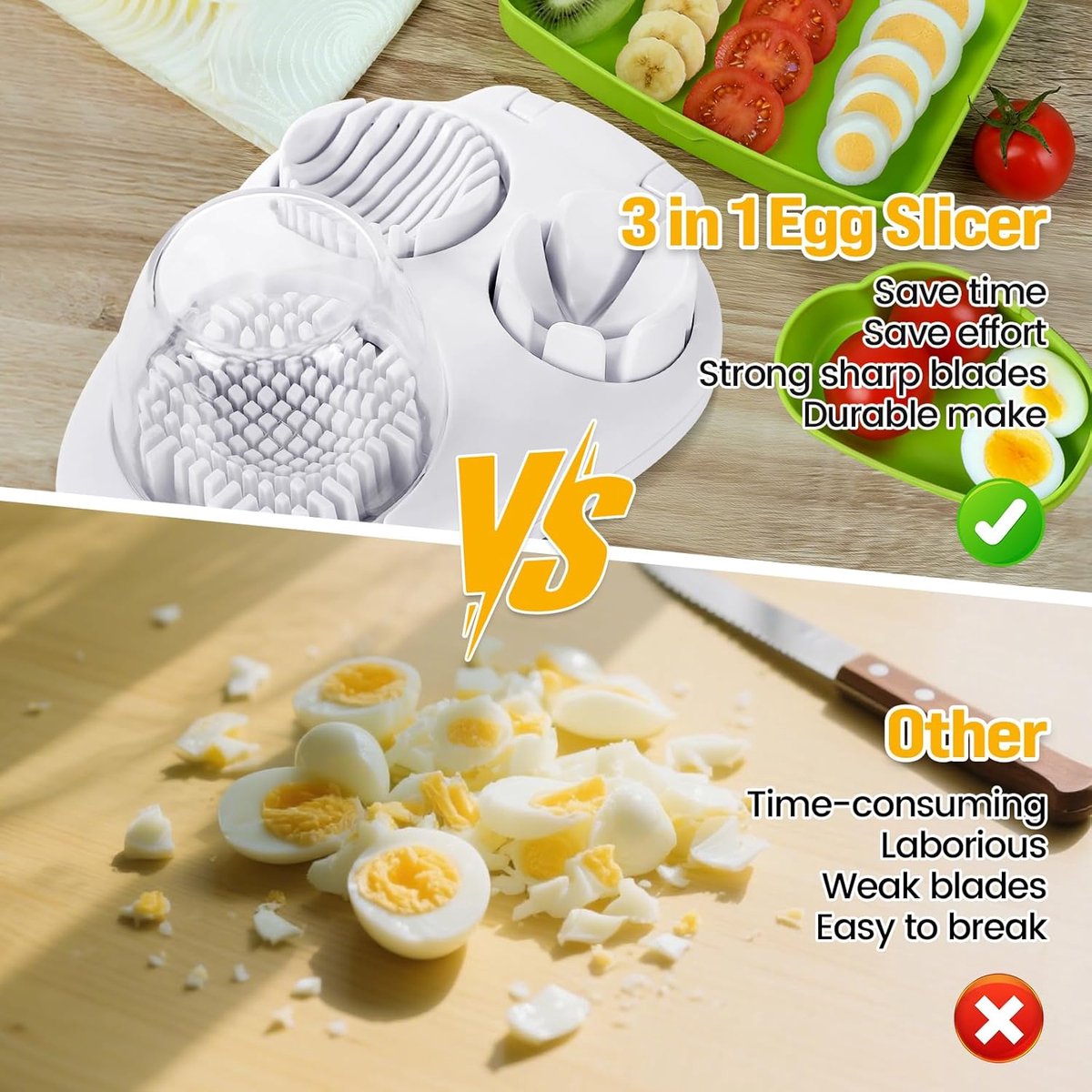 Egg Slicer - Multifunctional Egg Slicer - Egg Slicer with 3 Settings - Dishwasher Safe - Kitchen Gadget for Eggs - Suitable for Strawberries, Apples, Bananas, Cherries, Tomatoes, and Grapes, - Image 4