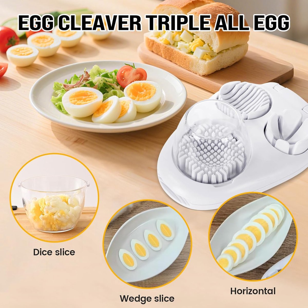 Egg Slicer - Multifunctional Egg Slicer - Egg Slicer with 3 Settings - Dishwasher Safe - Kitchen Gadget for Eggs - Suitable for Strawberries, Apples, Bananas, Cherries, Tomatoes, and Grapes, - Image 5