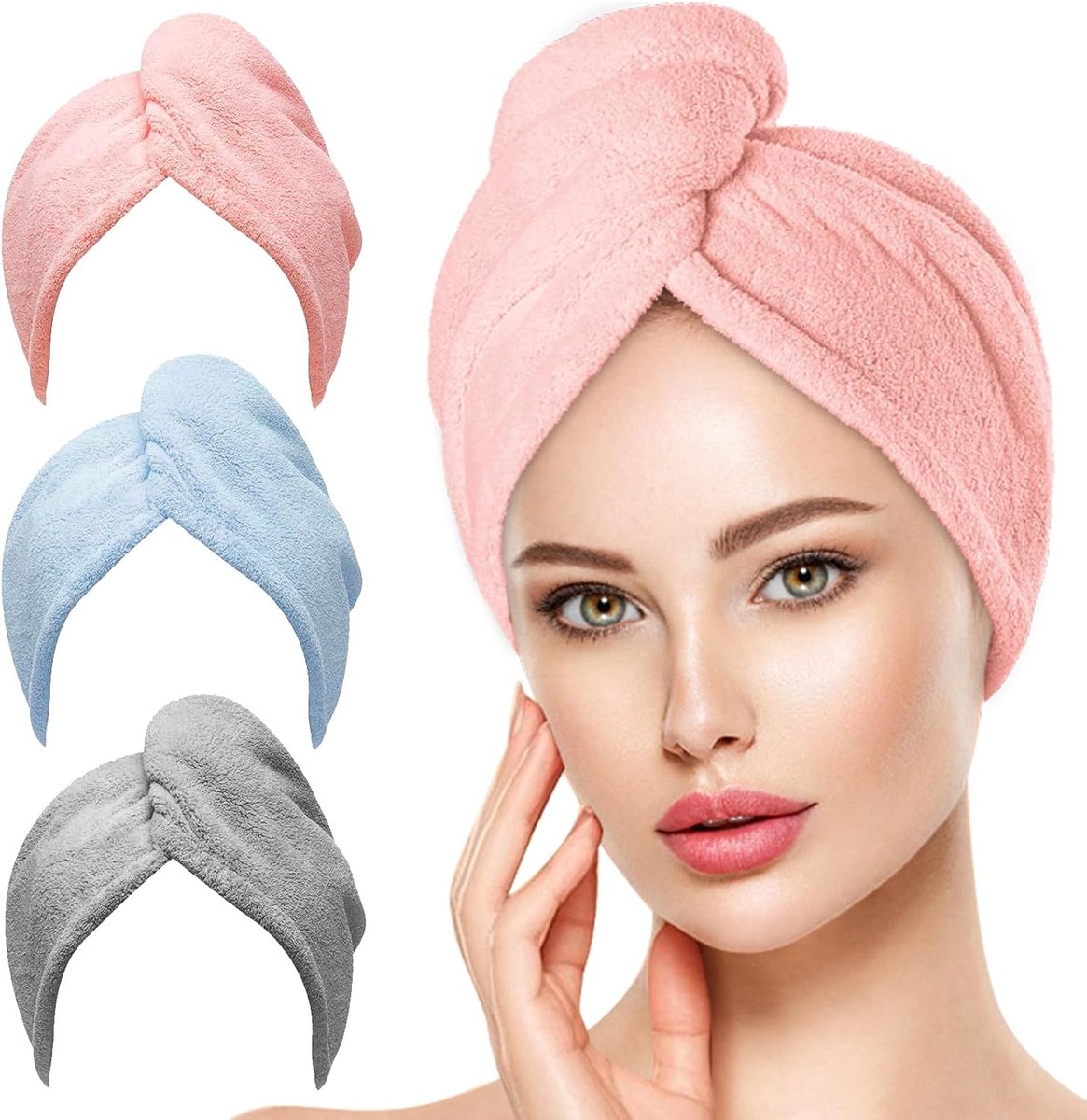 3-pack hair towels - Anti-frizz hair dryer wraps for curly hair - Fast-drying head towel accessories for women, teenagers, and children - Ideal as a Christmas gift and as a gift for mothers - Image 1