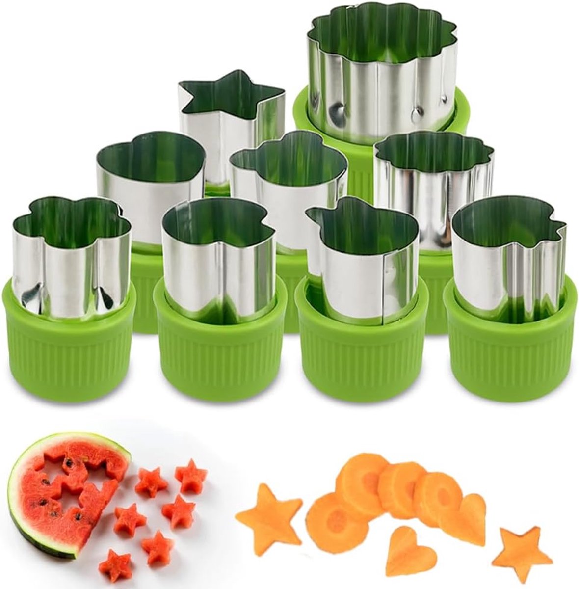 9-piece stamp set with fruit and vegetable cutter - Love heart, star, flower, and animal shapes - Creative mold - for baking, children's lunch, and decorating healthy snacks - Image 1