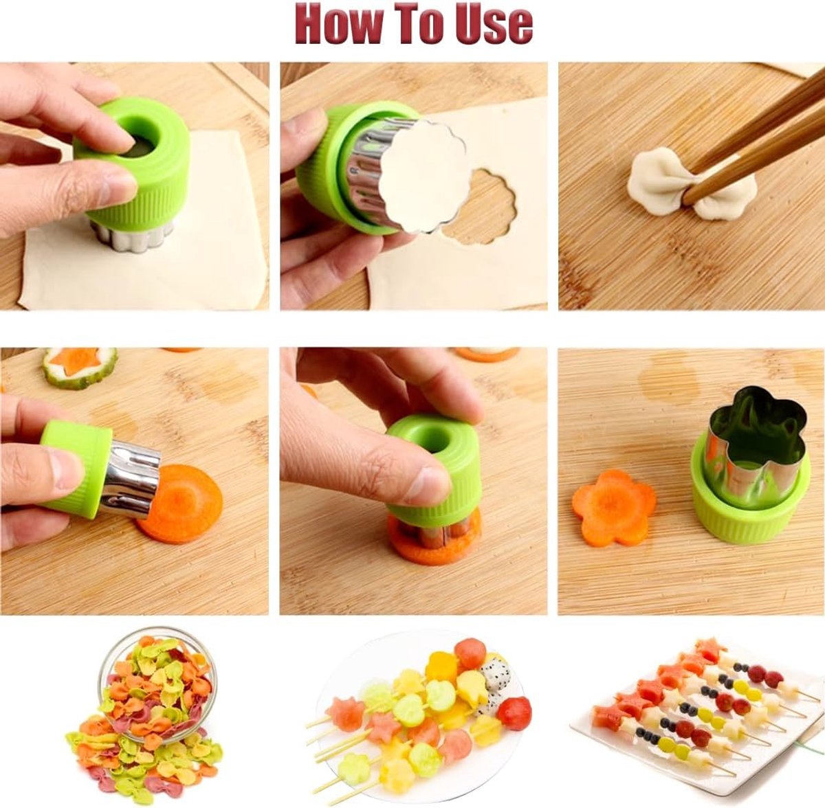 9-piece stamp set with fruit and vegetable cutter - Love heart, star, flower, and animal shapes - Creative mold - for baking, children's lunch, and decorating healthy snacks - Image 3
