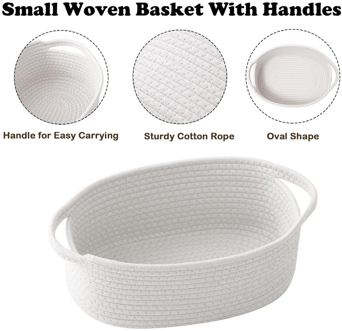 Gift basket with gift bag and ribbons - Small woven rope storage shelf - Empty gift baskets - Decorative storage box for birthday party for cat, dog, pet with handles (white) - Image 3