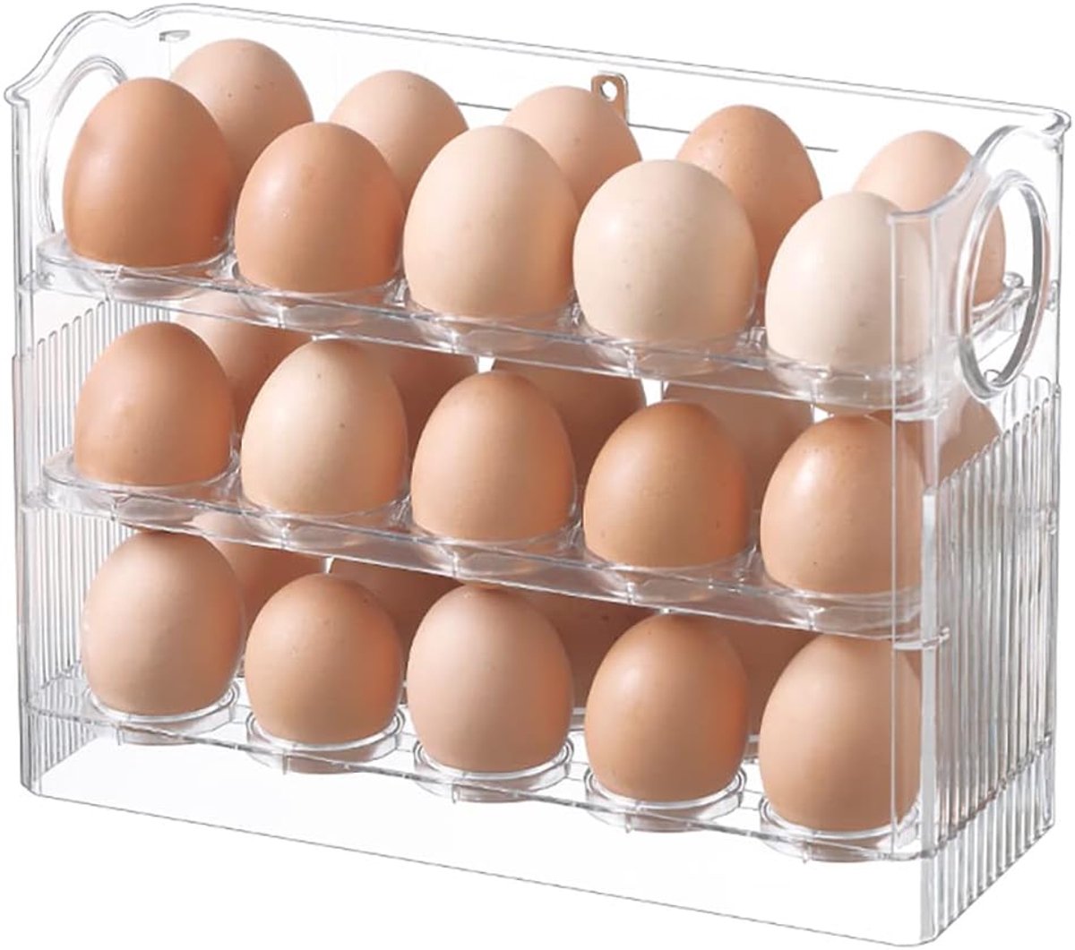 Egg carton - Suitable for 30 eggs - Egg storage box specifically for the refrigerator - Three-layer transparent acrylic egg storage box - Large capacity egg storage box for the countertop - Egg dispenser - Egg rack - 26*10*20 cm - Transparent - Image 1