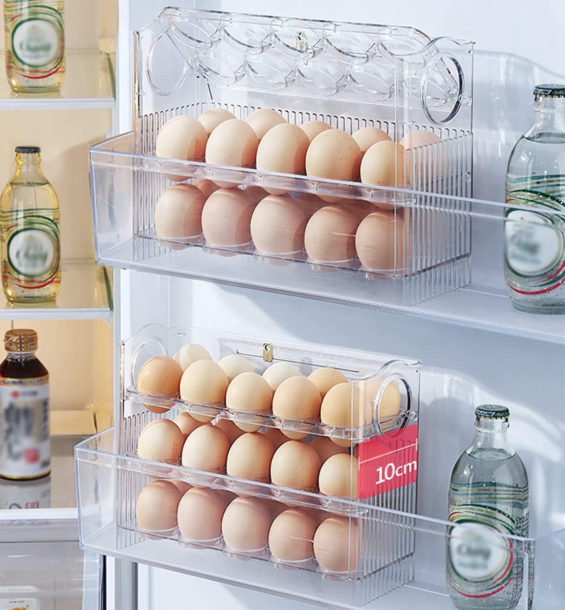Egg carton - Suitable for 30 eggs - Egg storage box specifically for the refrigerator - Three-layer transparent acrylic egg storage box - Large capacity egg storage box for the countertop - Egg dispenser - Egg rack - 26*10*20 cm - Transparent - Image 3