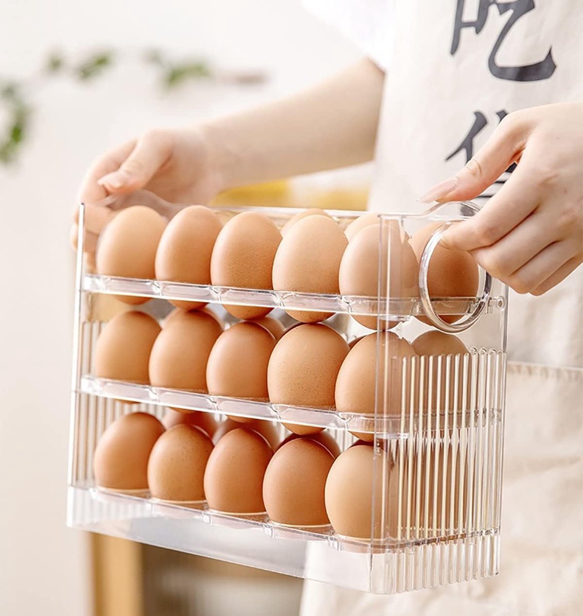 Egg carton - Suitable for 30 eggs - Egg storage box specifically for the refrigerator - Three-layer transparent acrylic egg storage box - Large capacity egg storage box for the countertop - Egg dispenser - Egg rack - 26*10*20 cm - Transparent - Image 4