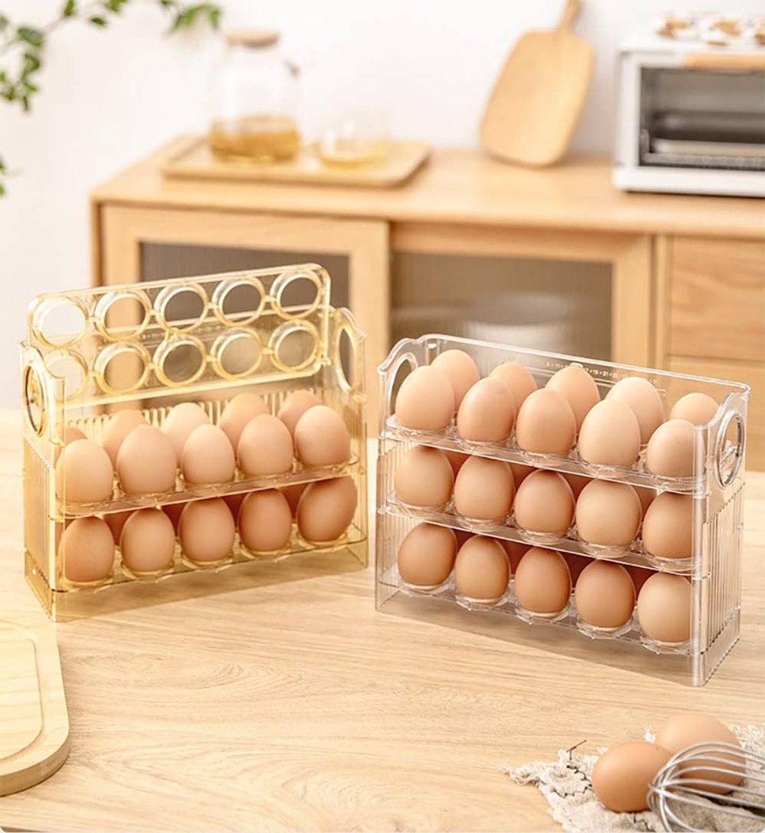 Egg carton - Suitable for 30 eggs - Egg storage box specifically for the refrigerator - Three-layer transparent acrylic egg storage box - Large capacity egg storage box for the countertop - Egg dispenser - Egg rack - 26*10*20 cm - Transparent - Image 5