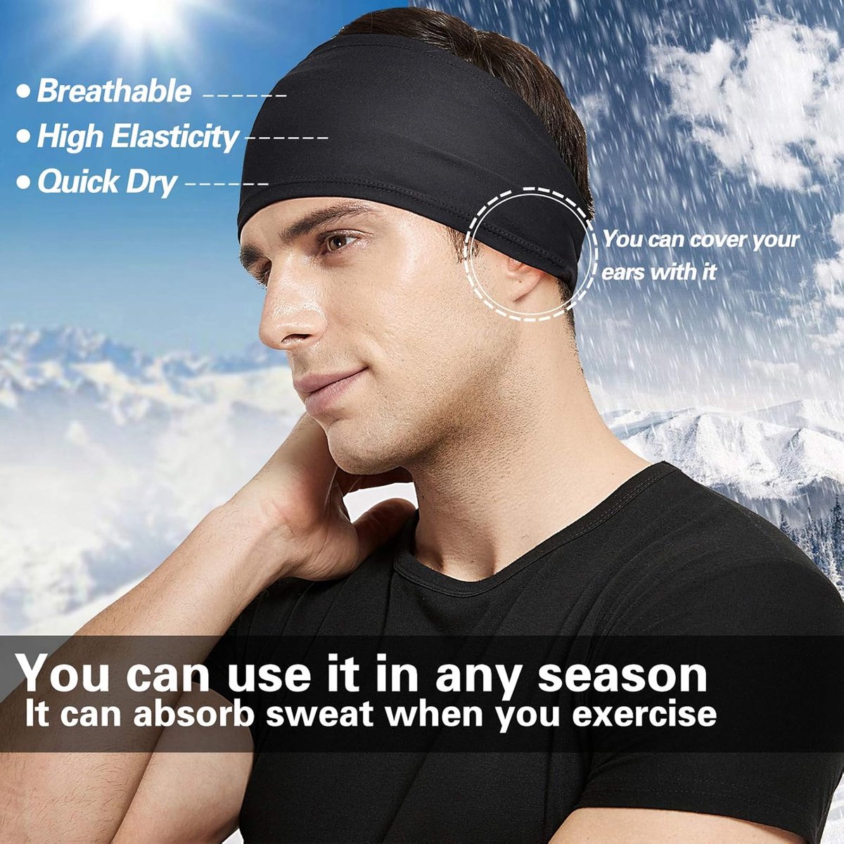 Men's Headbands - 5-pack - Sweat-wicking headbands for men - Suitable for running, cycling, basketball, yoga, fitness training - Elastic unisex headbands - Image 5