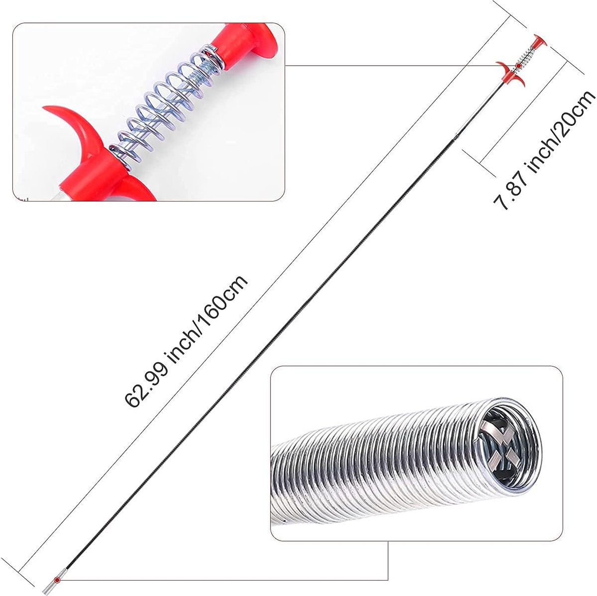 Sink plunger - Flexible drain cleaner - Gripper with 4 claws - For kitchen sink and bath - Retractable poles (160 cm) - Image 2