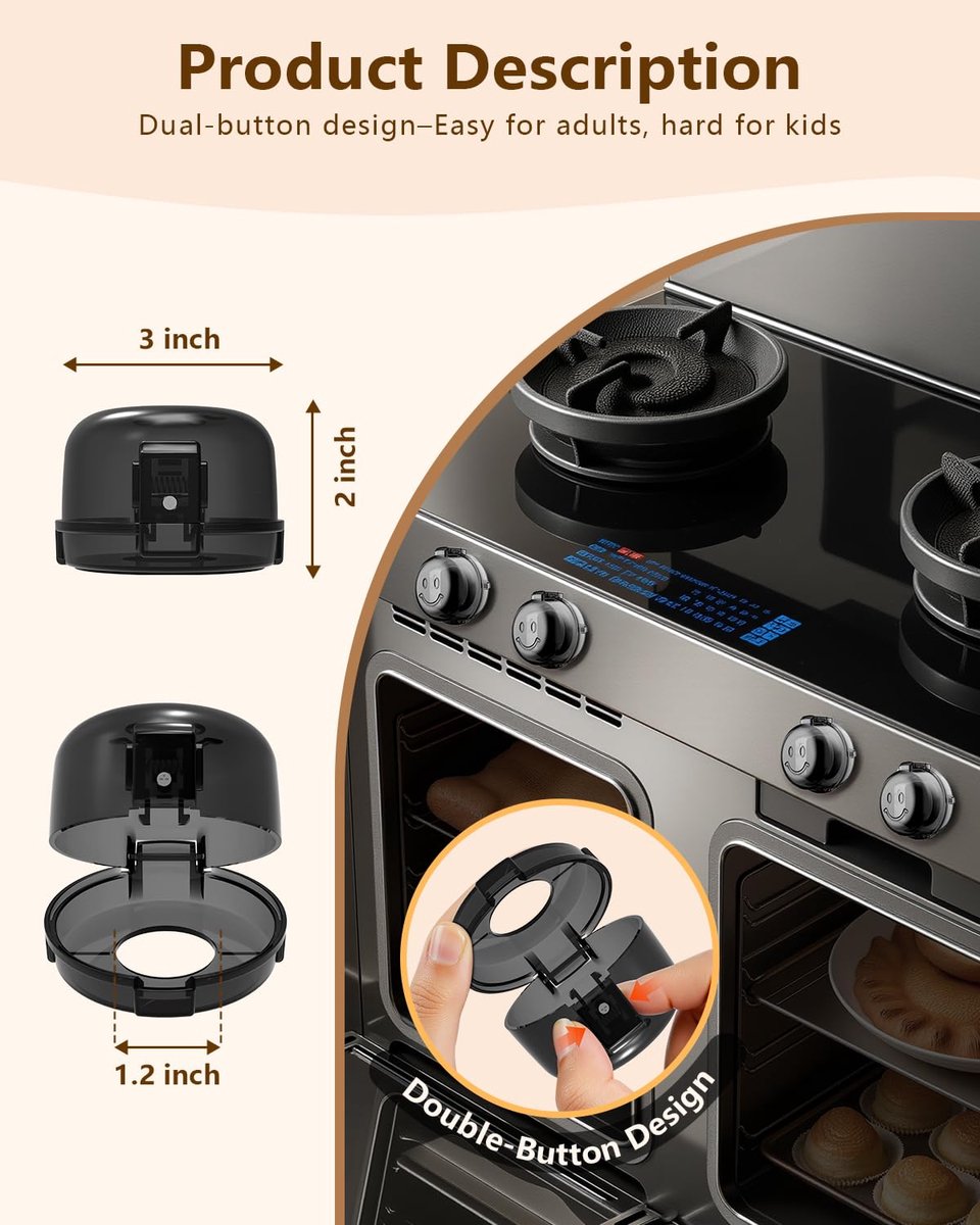 5 child-safe covers for stove knobs - heat-resistant and oil-resistant protectors - strong adhesive locks for gas stove and oven knobs, semi-transparent black - Image 5