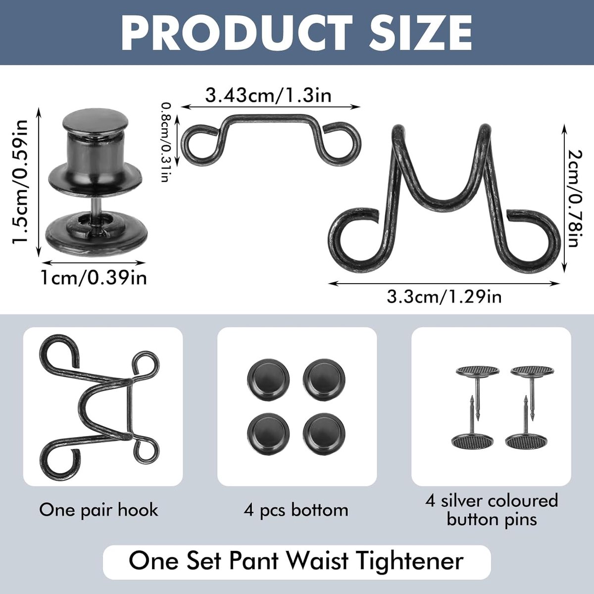Waistband reinforcement clip - Set of 4 pieces - Adjustable belt buckle without rivets - Jeans button pin - Detachable waist buckle - Jeans waistband reinforcer - Trouser reinforcement button - Image 3