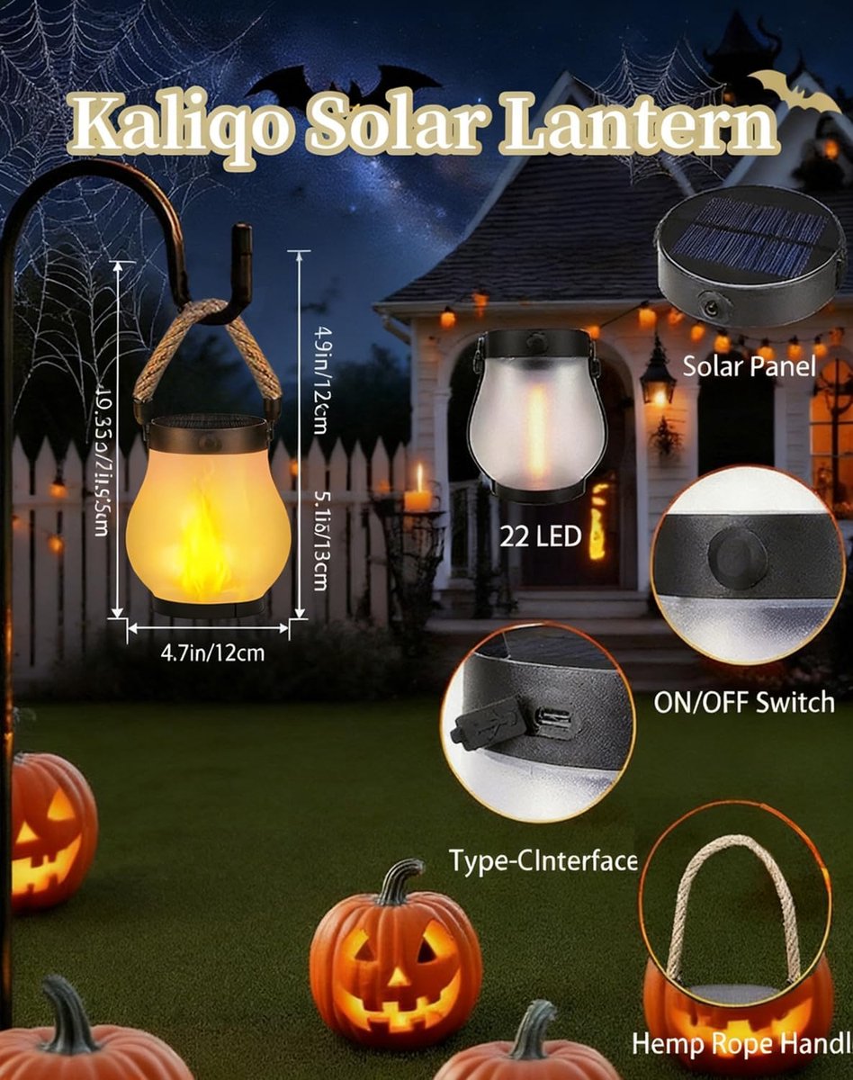Outdoor solar lights - Solar garden lighting - Solar lantern - Dancing flame solar lanterns outdoor waterproof lighting - Hemp rope flame lamp - For camping garden patio garden halloween decoration (2 pieces) - Image 2