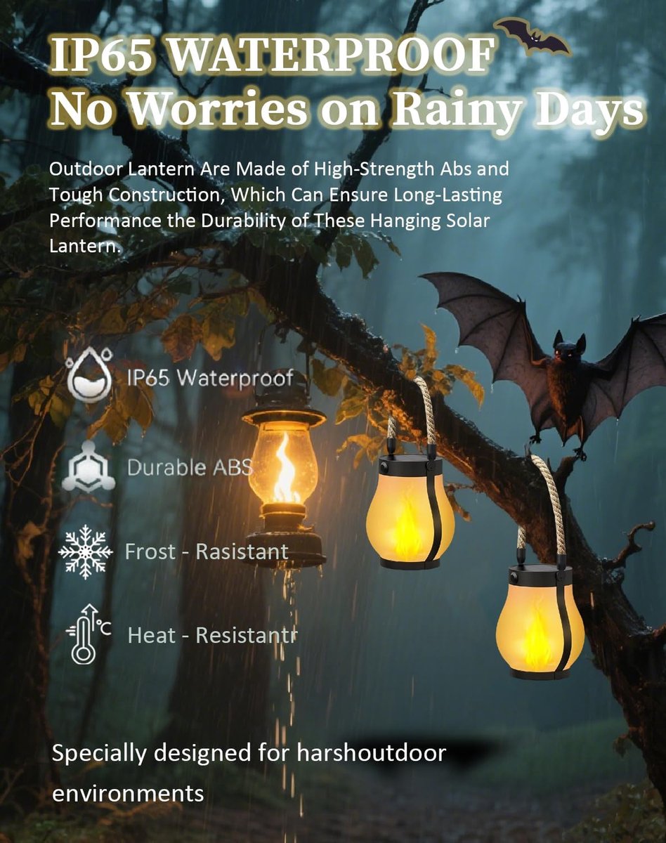 Outdoor solar lights - Solar garden lighting - Solar lantern - Dancing flame solar lanterns outdoor waterproof lighting - Hemp rope flame lamp - For camping garden patio garden halloween decoration (2 pieces) - Image 5