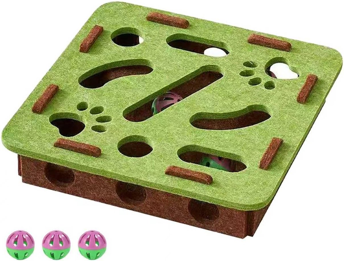 Scratching puzzle for cats - 3-in-1 felt box - nail file and scratching post - with 3 bubble balls to chase - mental stimulation toy for indoor cats - Image 1