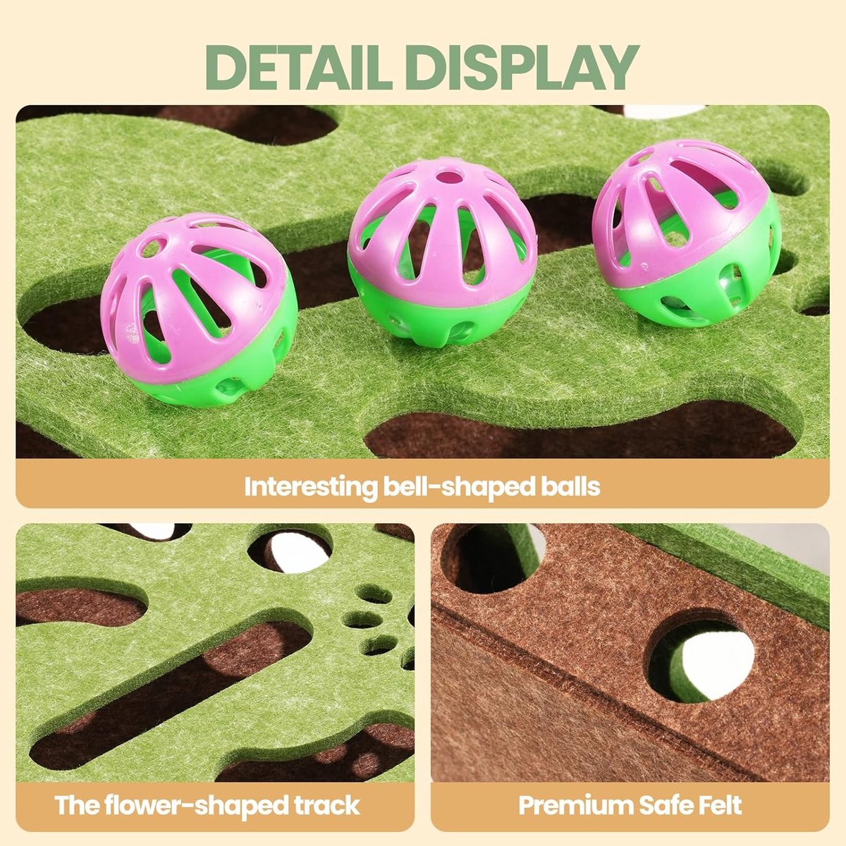 Scratching puzzle for cats - 3-in-1 felt box - nail file and scratching post - with 3 bubble balls to chase - mental stimulation toy for indoor cats - Image 2