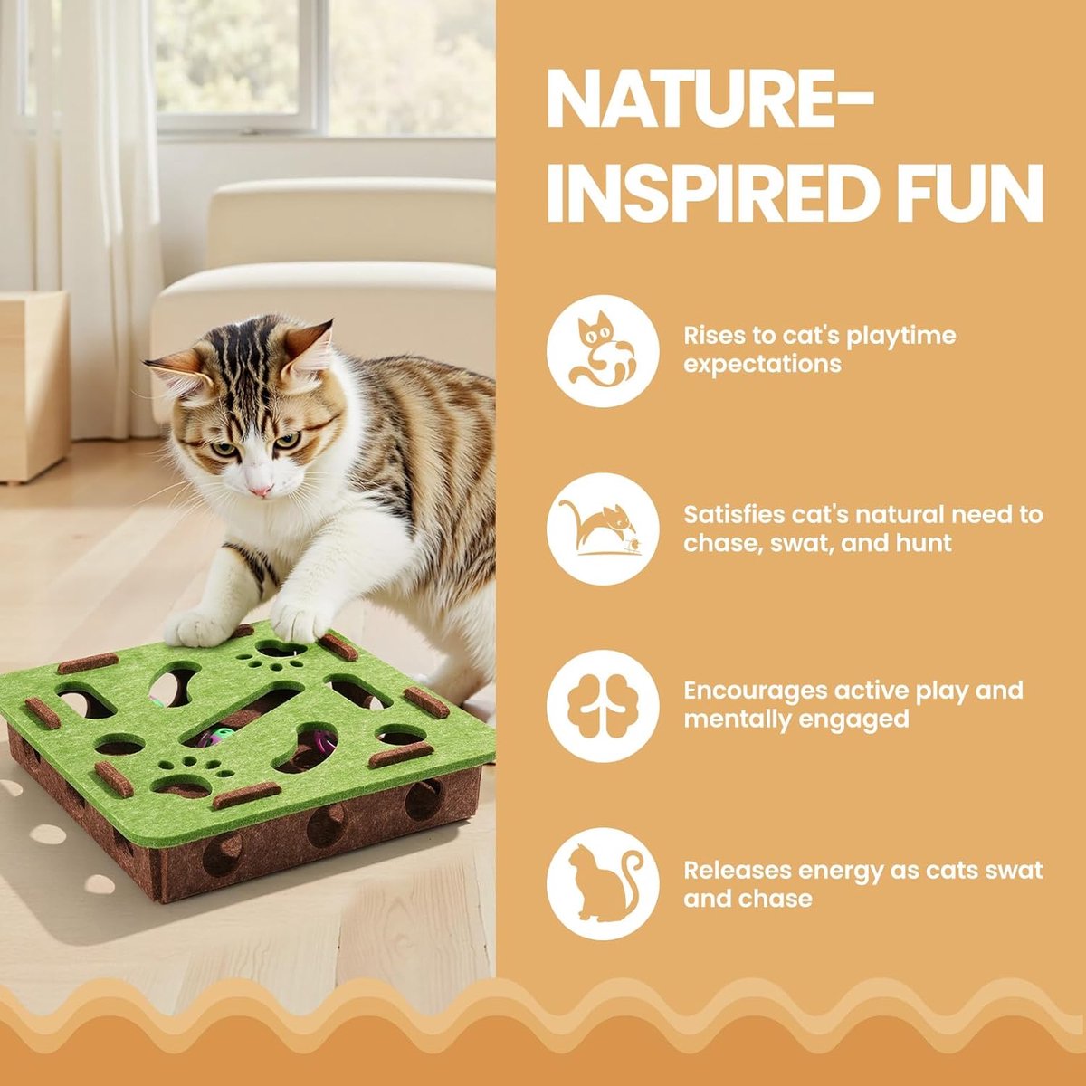 Scratching puzzle for cats - 3-in-1 felt box - nail file and scratching post - with 3 bubble balls to chase - mental stimulation toy for indoor cats - Image 3