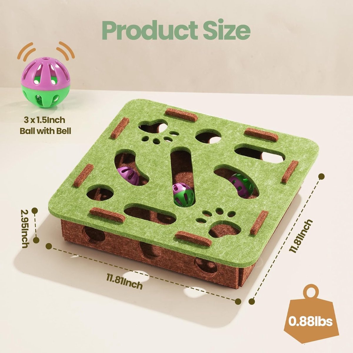 Scratching puzzle for cats - 3-in-1 felt box - nail file and scratching post - with 3 bubble balls to chase - mental stimulation toy for indoor cats - Image 4