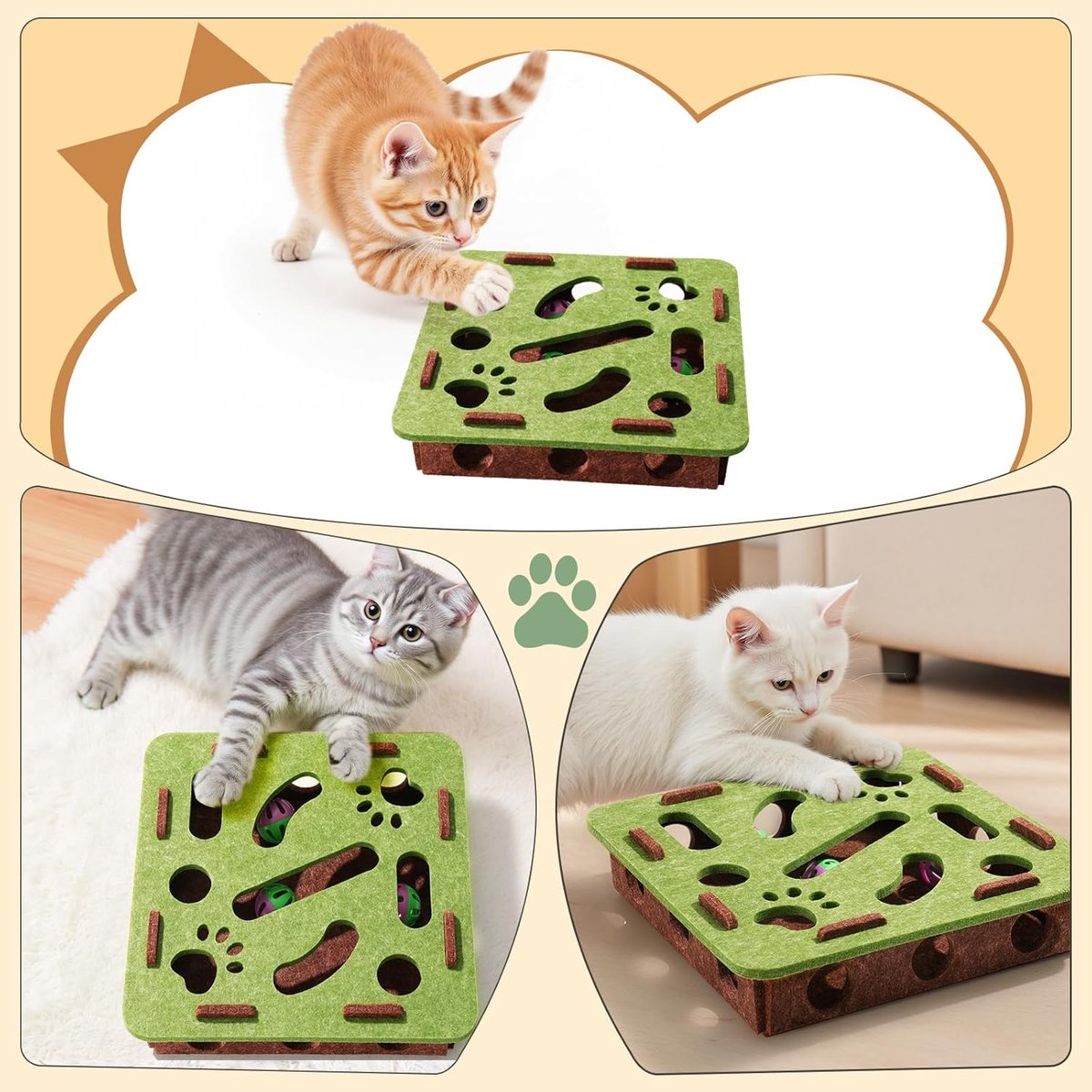 Scratching puzzle for cats - 3-in-1 felt box - nail file and scratching post - with 3 bubble balls to chase - mental stimulation toy for indoor cats - Image 5