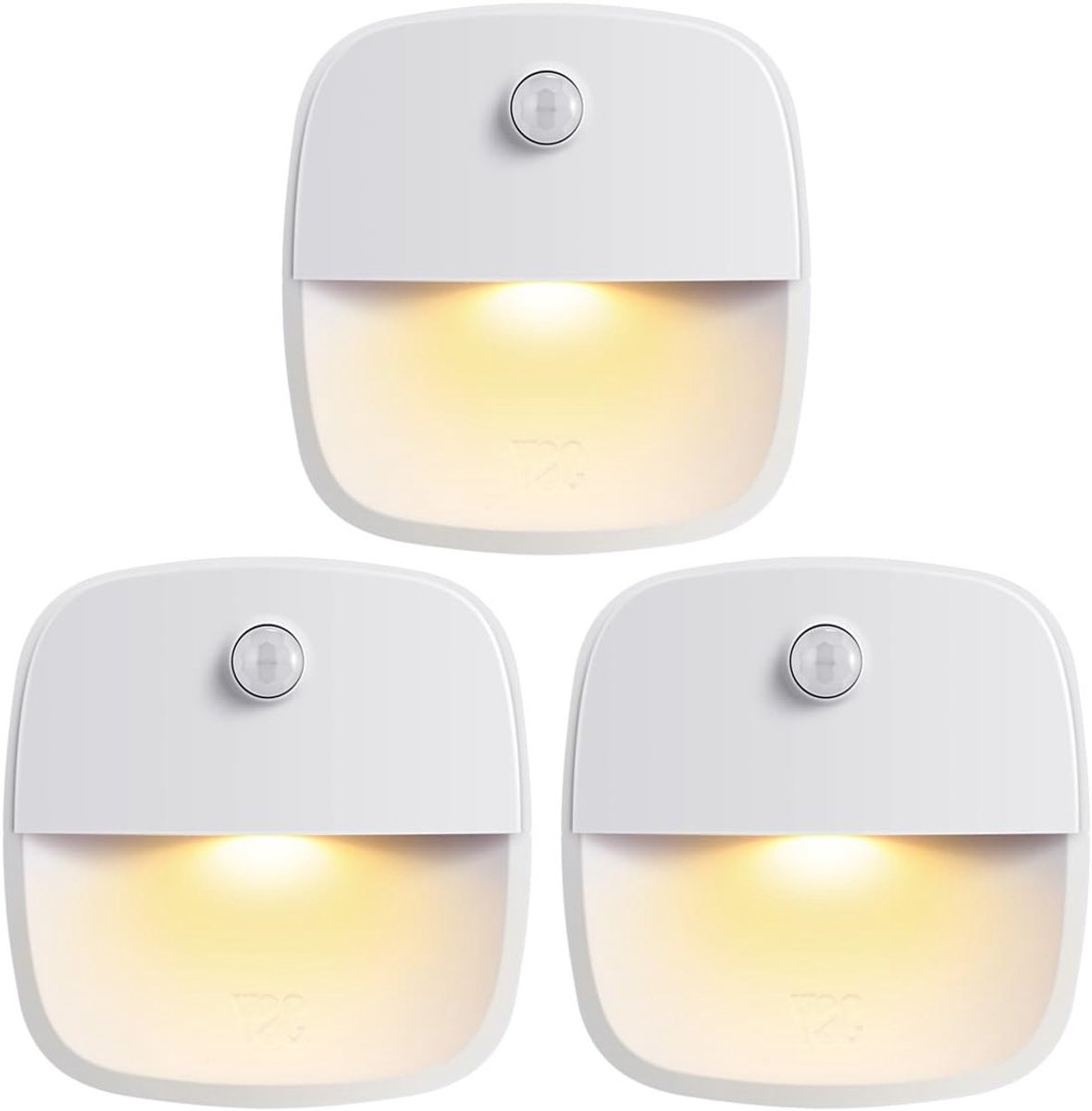 Indoor lighting with motion sensor - Battery-operated stair lighting - Wireless stick-on LED night light - for closets, hallways, bathrooms, kitchens, kitchen cabinets, energy-efficient (warm white - 3 pieces) - Image 1