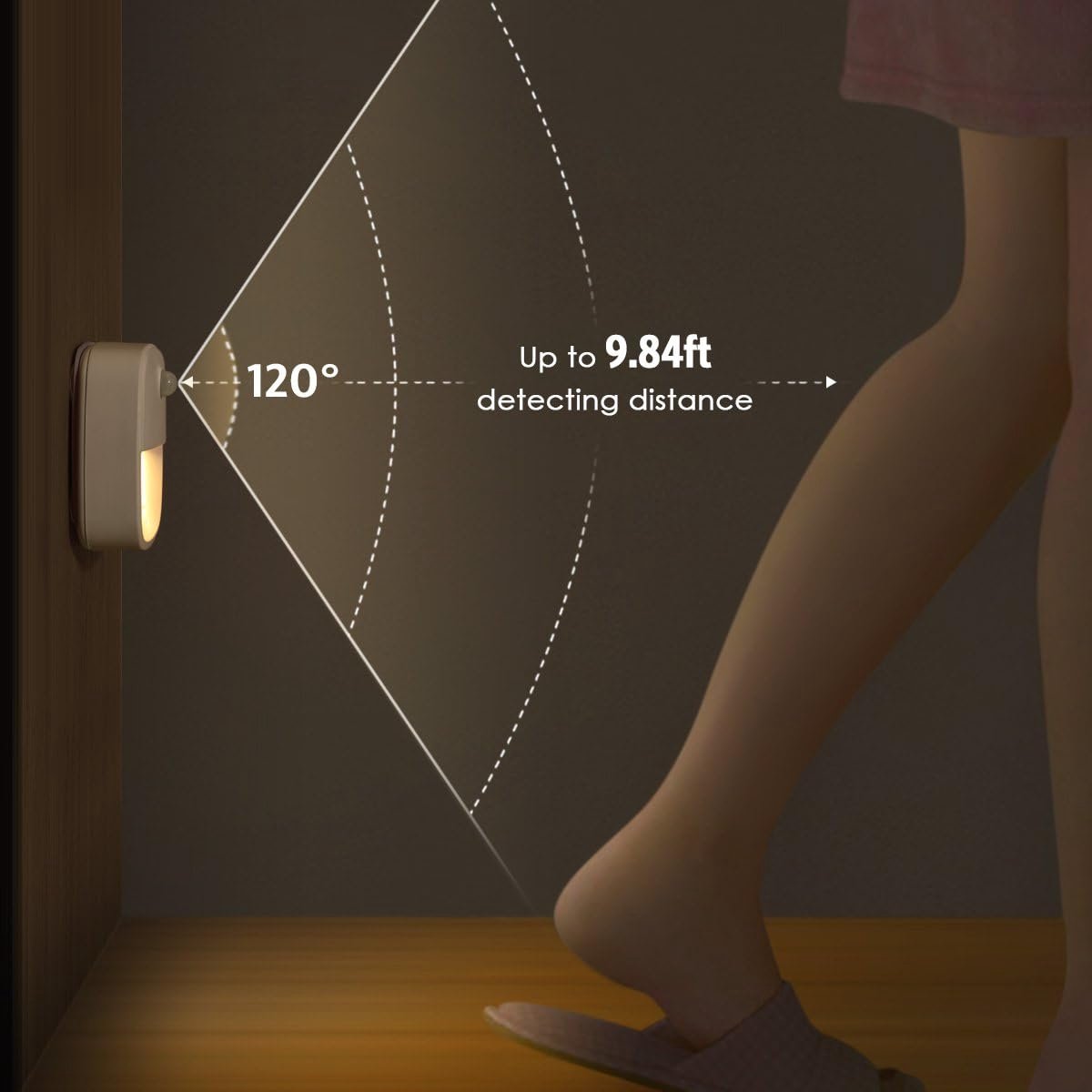 Indoor lighting with motion sensor - Battery-operated stair lighting - Wireless stick-on LED night light - for closets, hallways, bathrooms, kitchens, kitchen cabinets, energy-efficient (warm white - 3 pieces) - Image 2