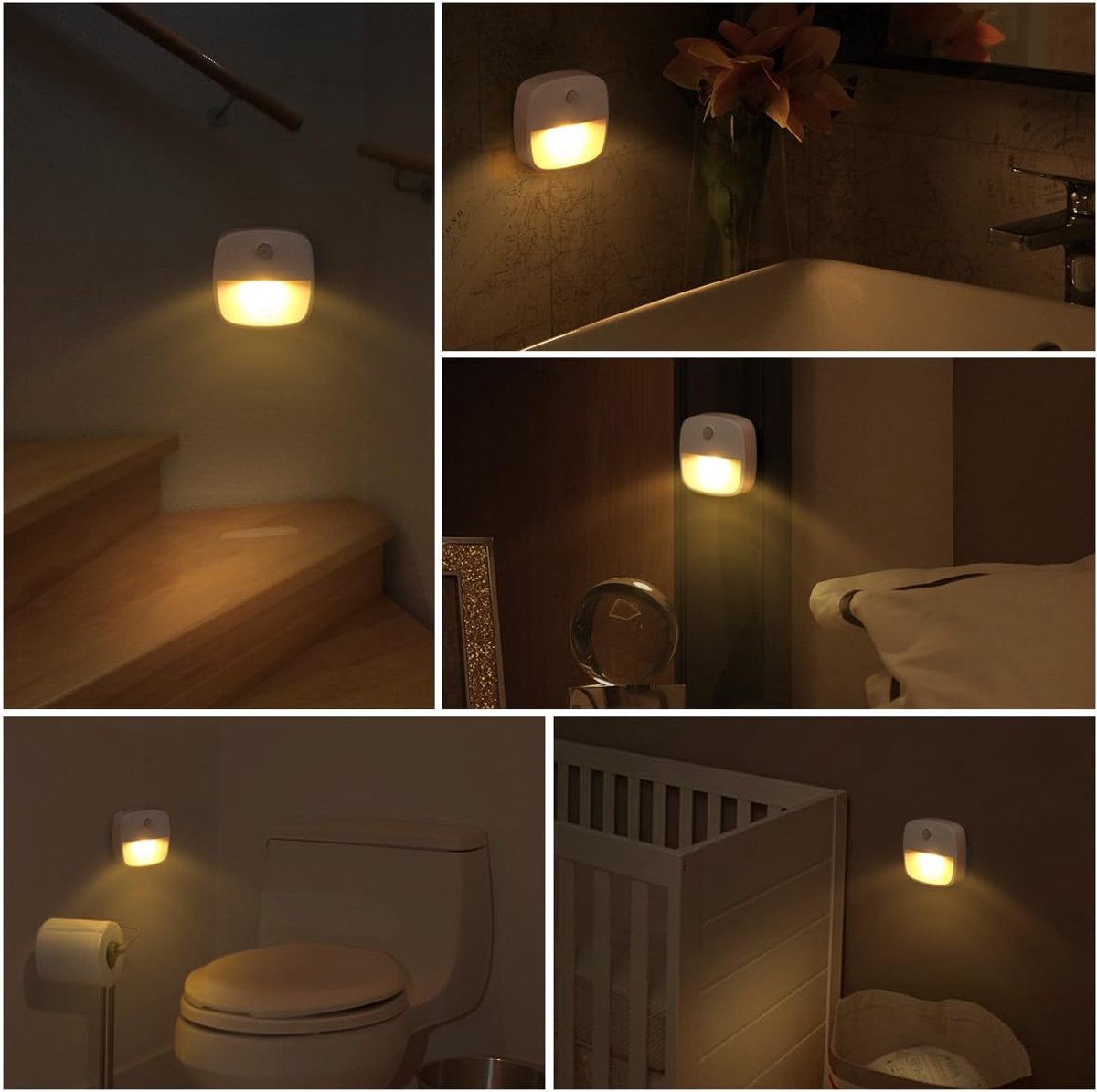 Indoor lighting with motion sensor - Battery-operated stair lighting - Wireless stick-on LED night light - for closets, hallways, bathrooms, kitchens, kitchen cabinets, energy-efficient (warm white - 3 pieces) - Image 4