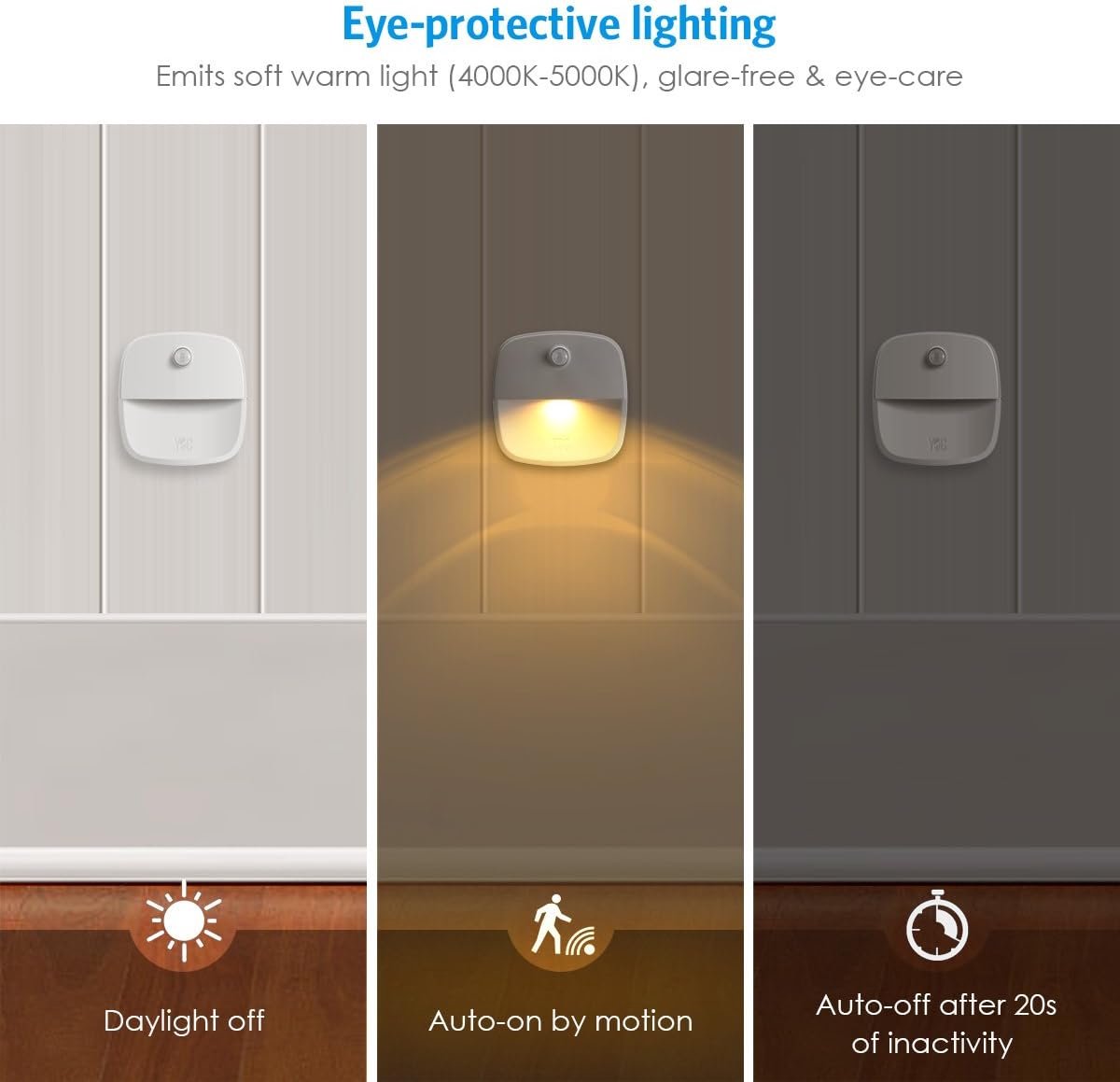Indoor lighting with motion sensor - Battery-operated stair lighting - Wireless stick-on LED night light - for closets, hallways, bathrooms, kitchens, kitchen cabinets, energy-efficient (warm white - 3 pieces) - Image 5