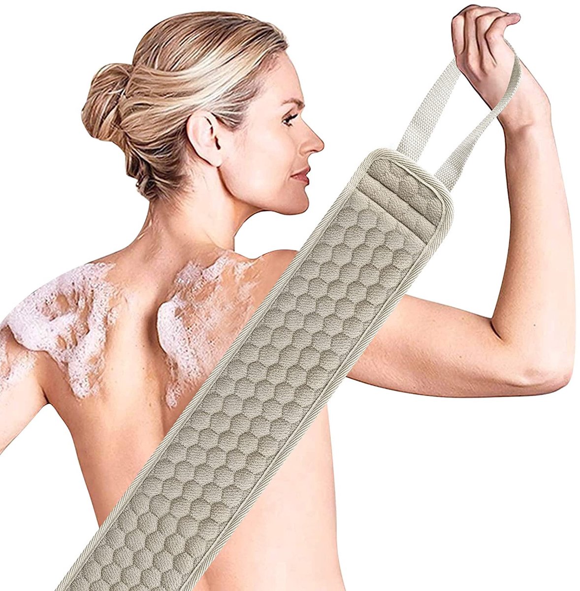 Loofah Back Sponge Scrubber - Exfoliating Shower Towel - Scrub Brush Shower Brush - Bath Brush Massage Brush - Scrub Massage Shower & Bath Body Brush - White - 80cm - Image 1