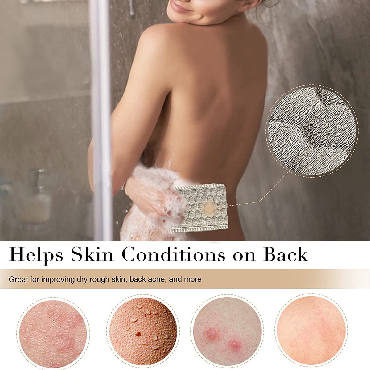 Loofah Back Sponge Scrubber - Exfoliating Shower Towel - Scrub Brush Shower Brush - Bath Brush Massage Brush - Scrub Massage Shower & Bath Body Brush - White - 80cm - Image 5