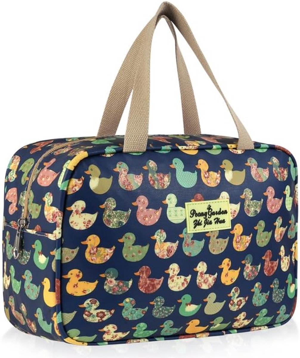 Women's toiletry bag - Large makeup bag - With handle - Waterproof - Portable - Suitable for camping and travel - Makeup bag with floral pattern - Image 1