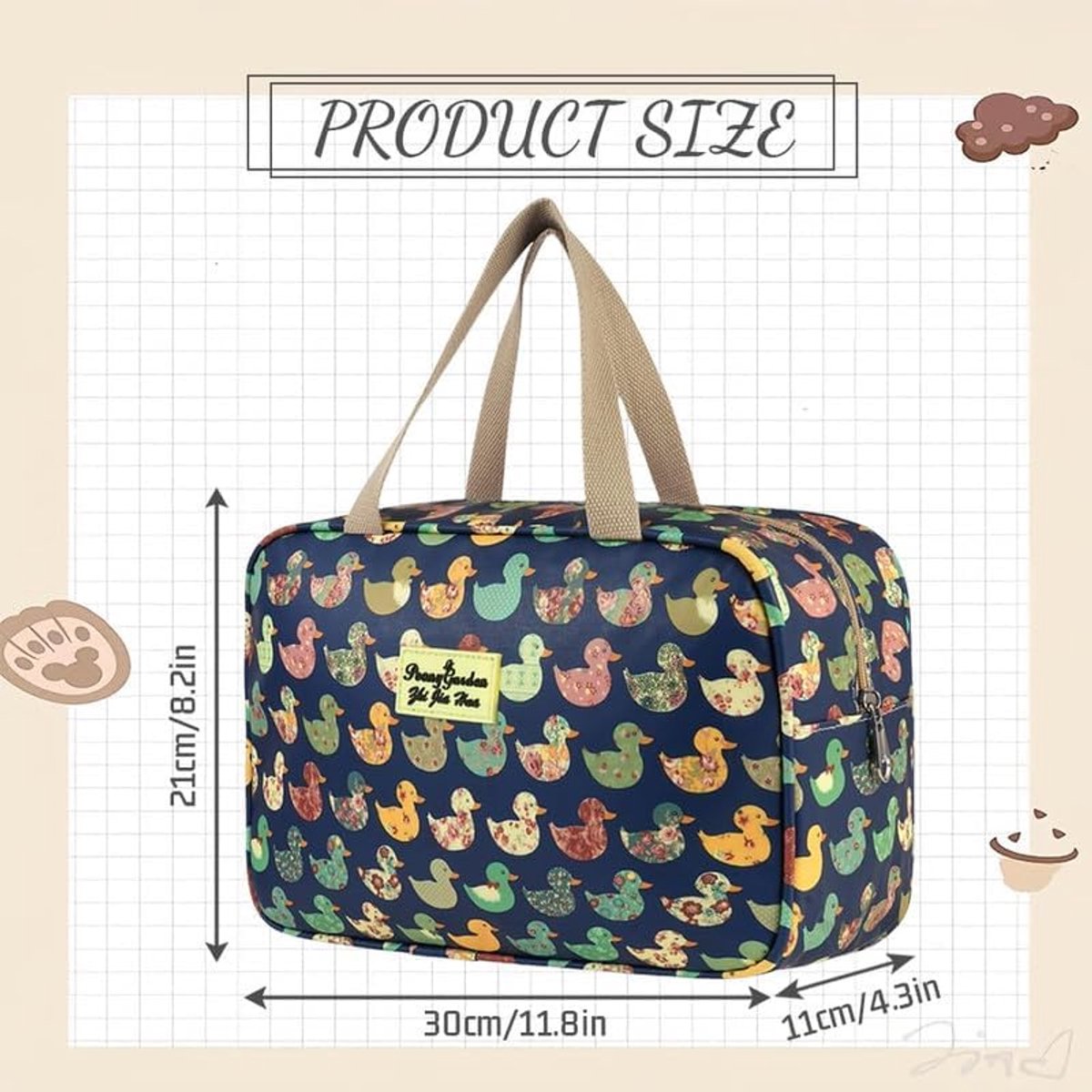 Women's toiletry bag - Large makeup bag - With handle - Waterproof - Portable - Suitable for camping and travel - Makeup bag with floral pattern - Image 2