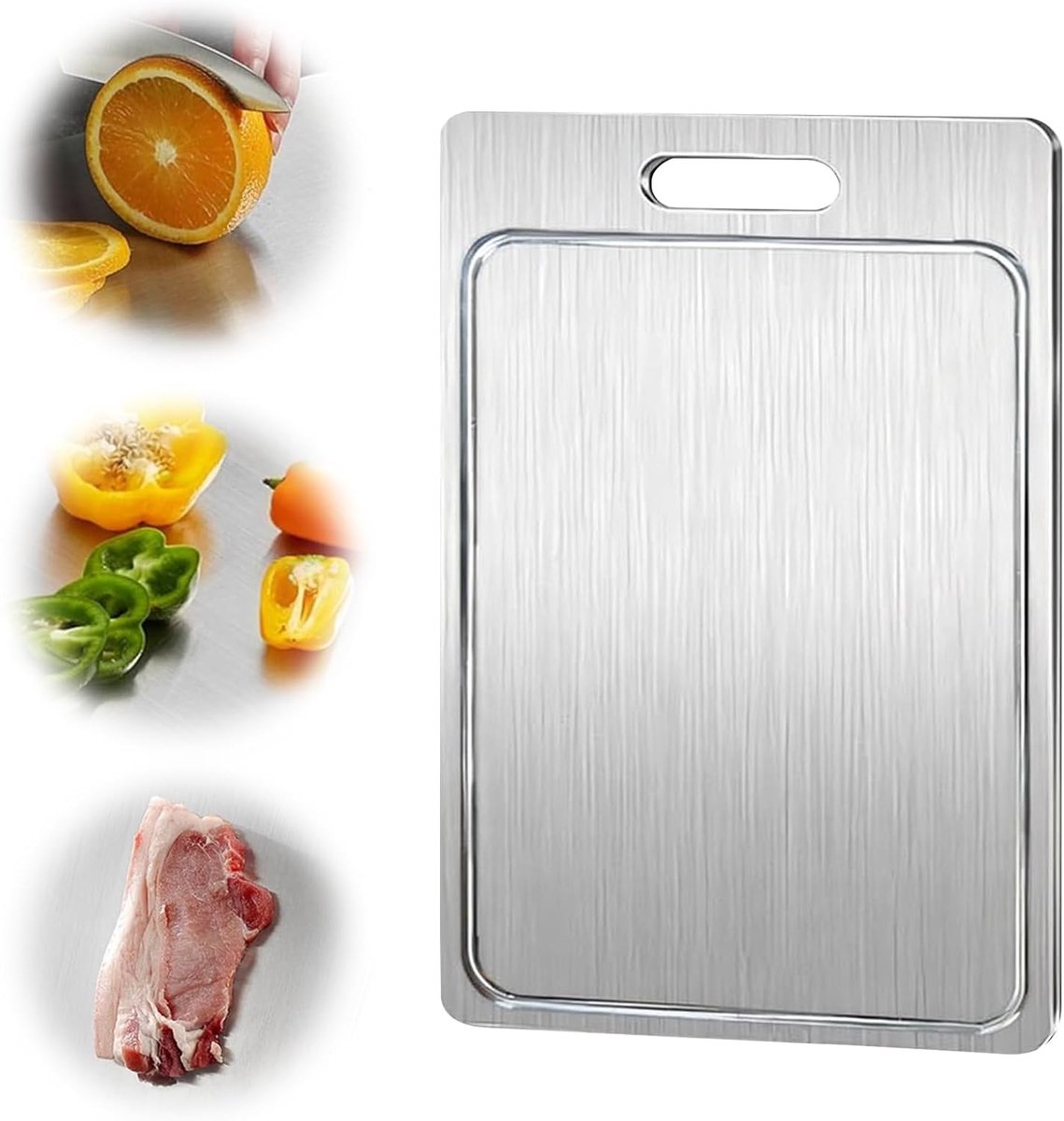 Kitchen cutting board - New grooved cutting board - Double-sided cutting board - Suitable for cutting meat, fruit, and vegetables (25.8 x 15 cm) - Image 1