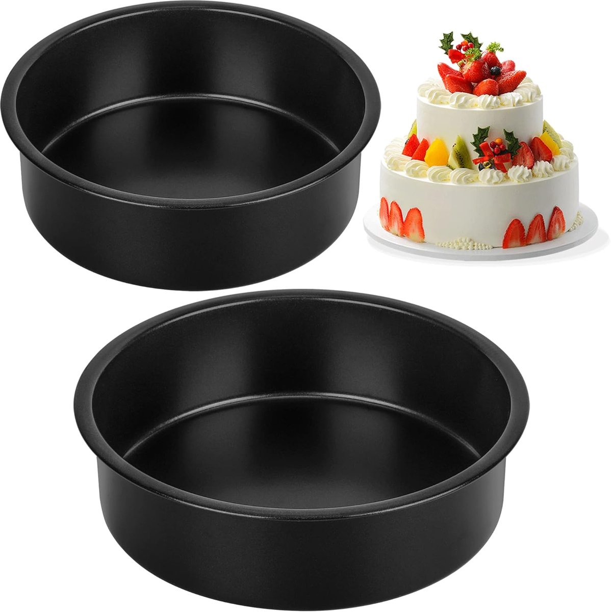 baking pans - round baking pans of 10 cm and 15 cm - stainless steel with non-toxic coating - easy to clean and release - 5 cm deep straight sides - Image 1