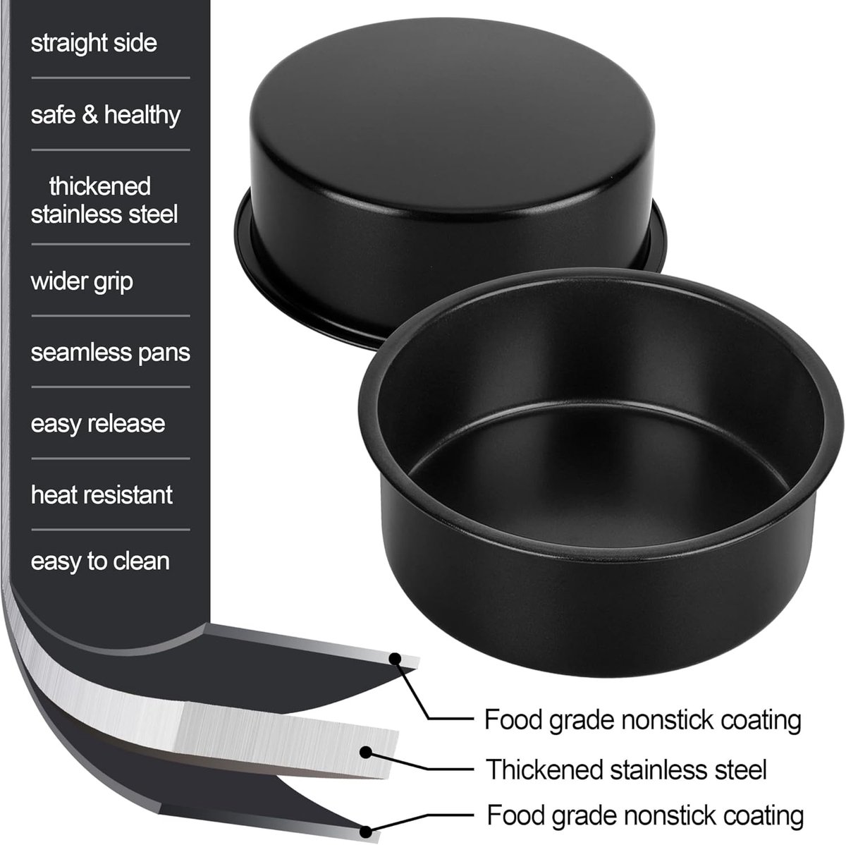 baking pans - round baking pans of 10 cm and 15 cm - stainless steel with non-toxic coating - easy to clean and release - 5 cm deep straight sides - Image 2