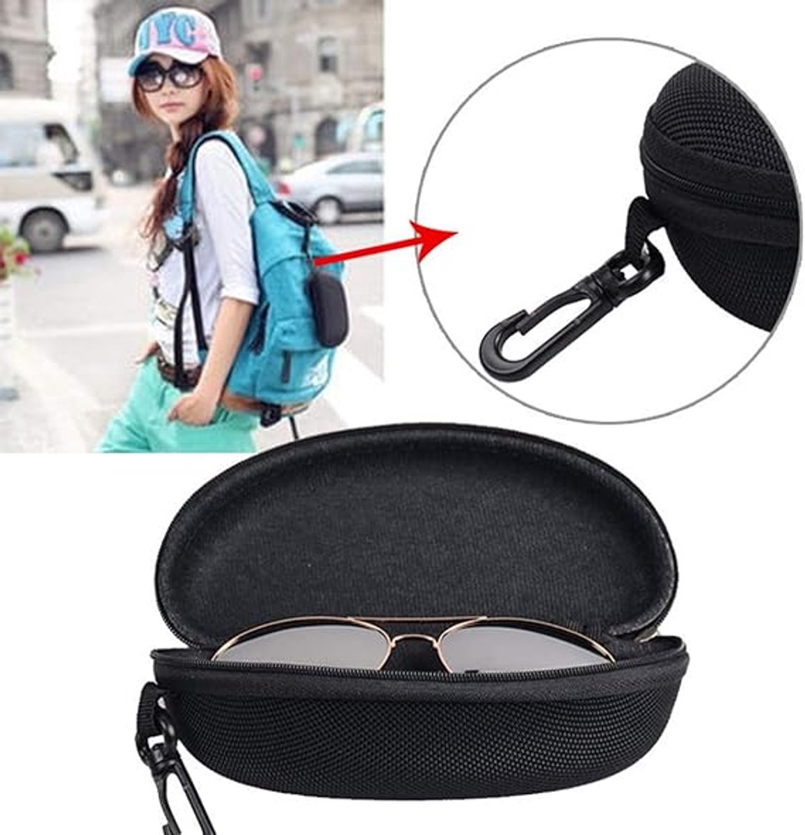 Portable Glasses Case Hard Case - Glasses Pouch - Waterproof Sunglasses Storage - Hard Box With Zipper and Olip - Durable Protective Case for Glasses - Image 3