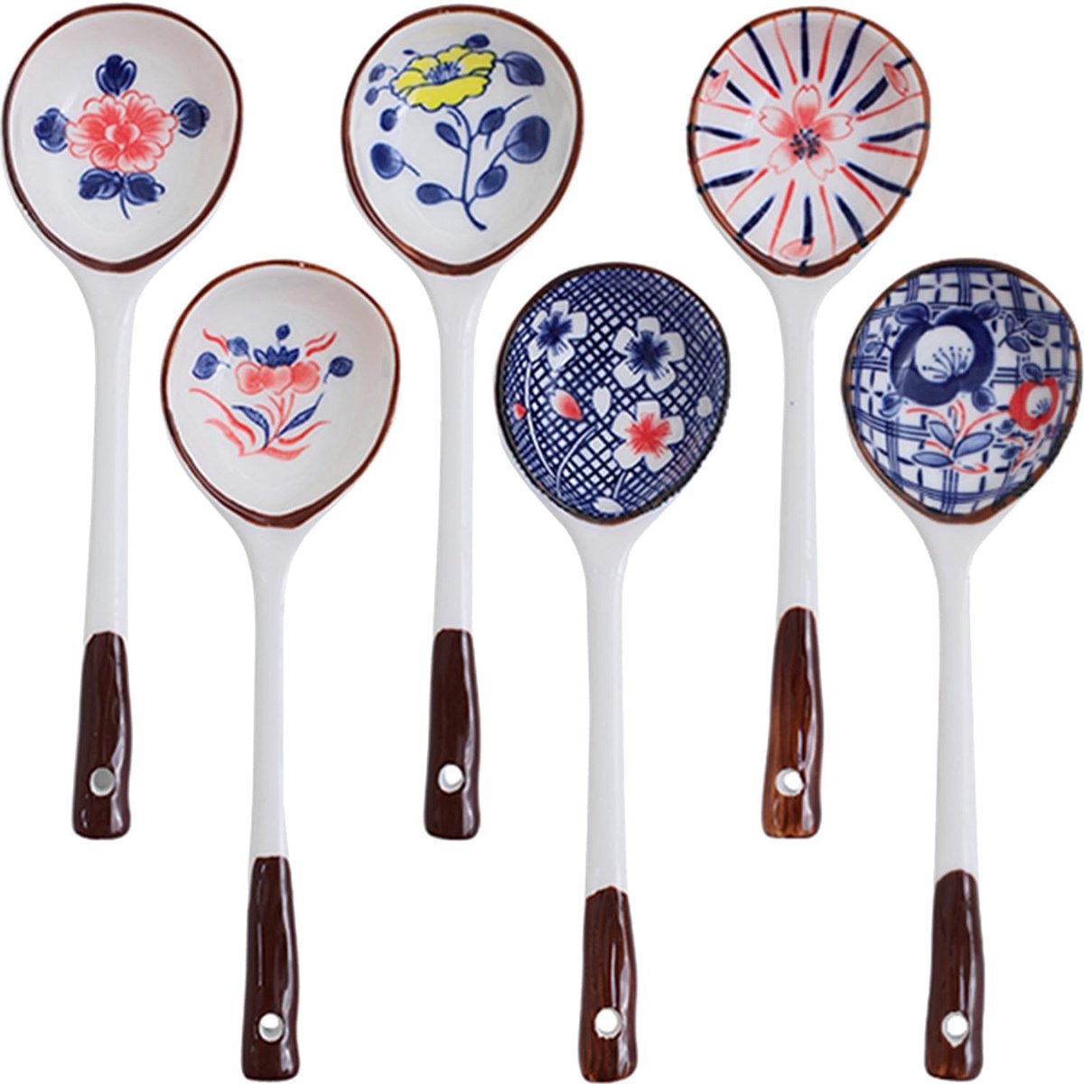Set of ceramic soup spoons - 6 long-handled Japanese spoons - Easy-to-hold utensils for ramen, wonton, and miso soup - Elegant spoons for noodles and dumplings - Image 1