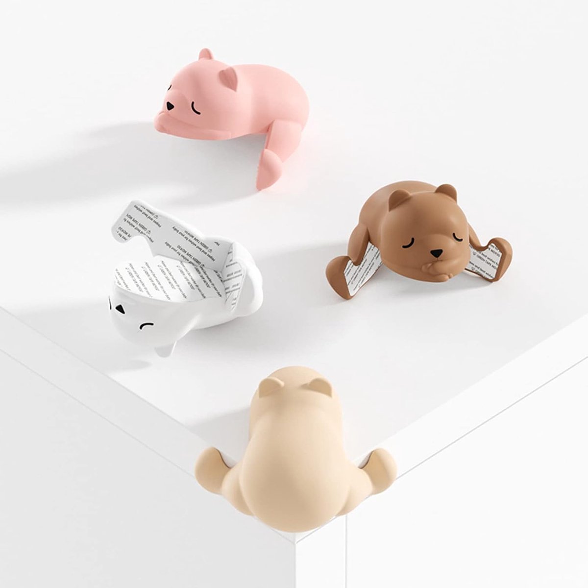 4 Sleepy Bear Corner Protectors - Child Safety and Baby Security - Soft Cartoon Bear Design - Cushioning Edge Protectors - for Tables and Windows - Image 1