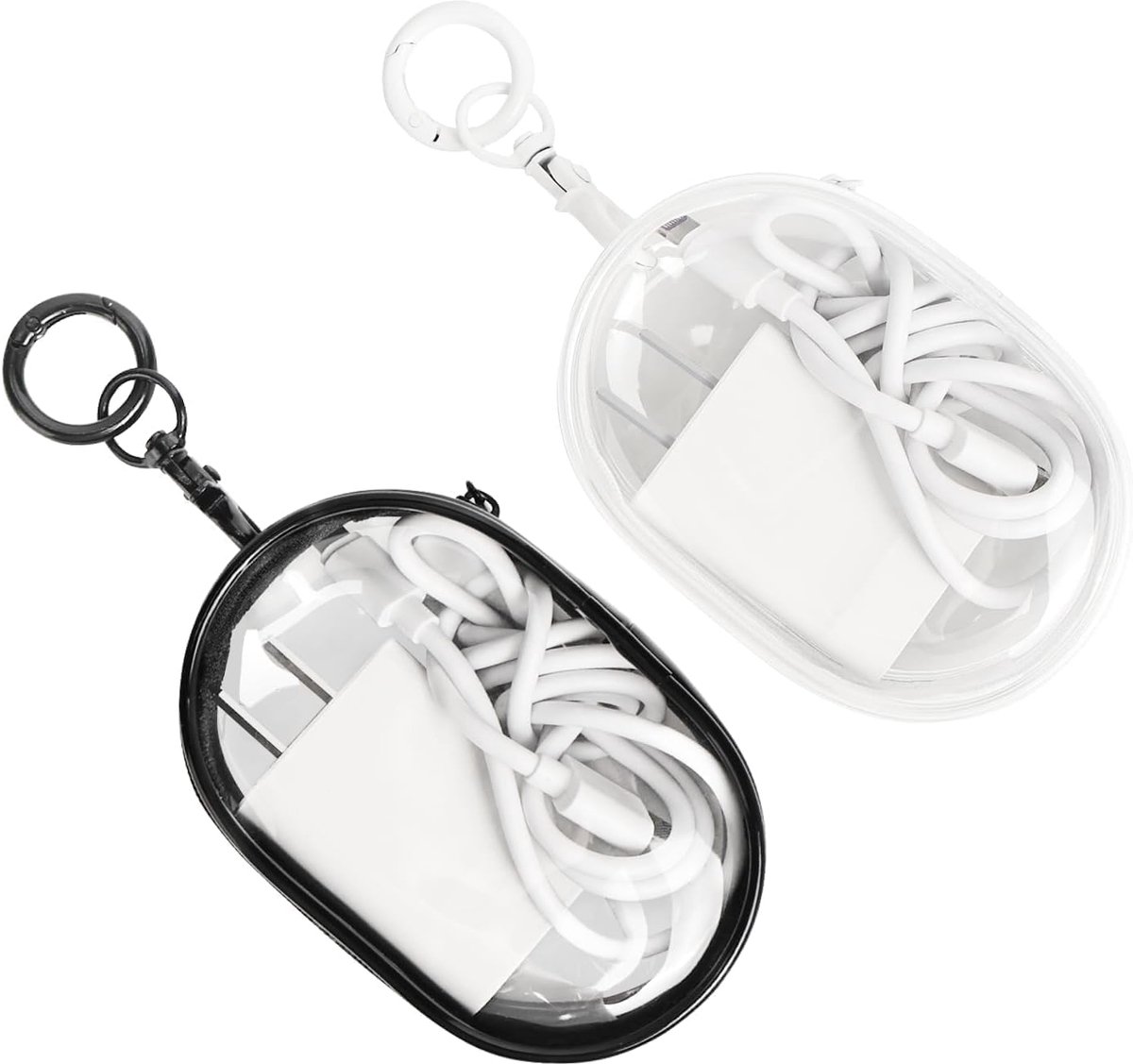 Cable organizer case - Waterproof, portable organizer - Mini transparent hard bag with zipper - Charging cable holder - Space-saving travel accessory (2 pieces black + white) - Image 1