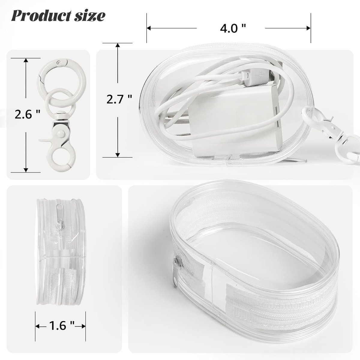 Cable organizer case - Waterproof, portable organizer - Mini transparent hard bag with zipper - Charging cable holder - Space-saving travel accessory (2 pieces black + white) - Image 5