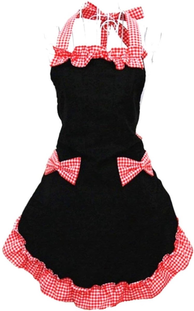 Kitchen Apron - Catering Apron - Pottery Apron - BBQ Apron - Painting Apron - Carpenter's Apron - flirty vintage aprons for womanhood girls with pockets as a Mother's Day gift (Black and red) - Image 1