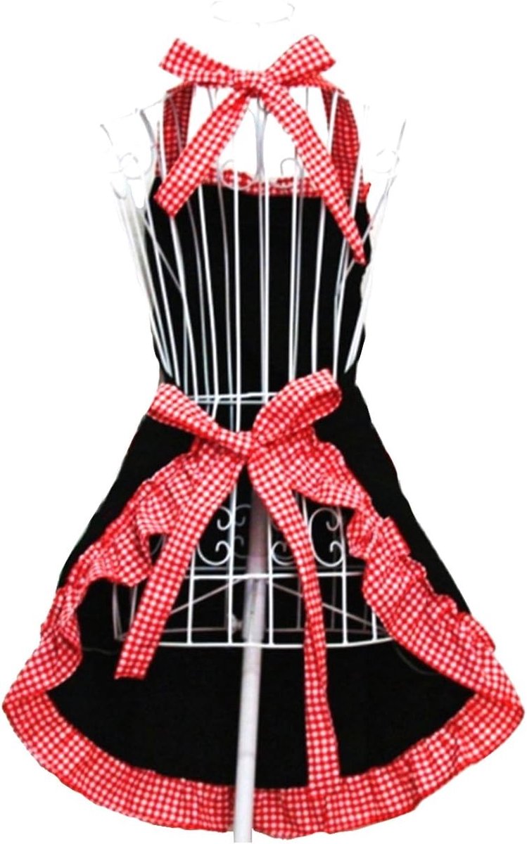 Kitchen Apron - Catering Apron - Pottery Apron - BBQ Apron - Painting Apron - Carpenter's Apron - flirty vintage aprons for womanhood girls with pockets as a Mother's Day gift (Black and red) - Image 3