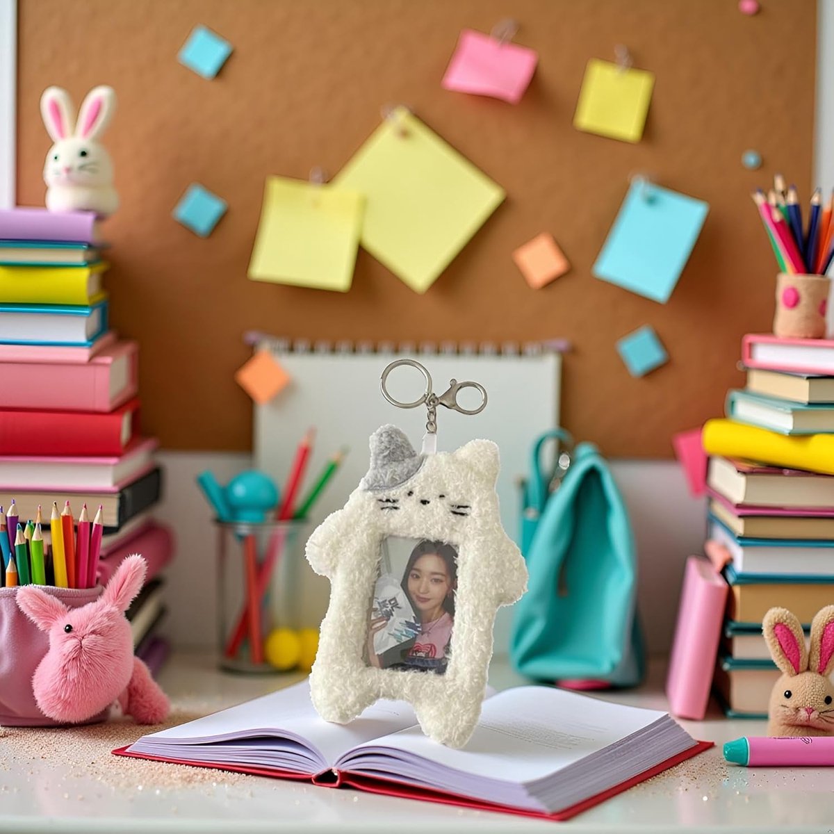 Card Holder Men & Women -Card Holder- Card Holder Cards-1 White Photo Card Holder - Cartoon Plush Photo Card Holder Outdoor Girl - ID Card Holder - Protective Sleeve - Card Holder Student Rabbit Identification Badge Supplies - Image 3