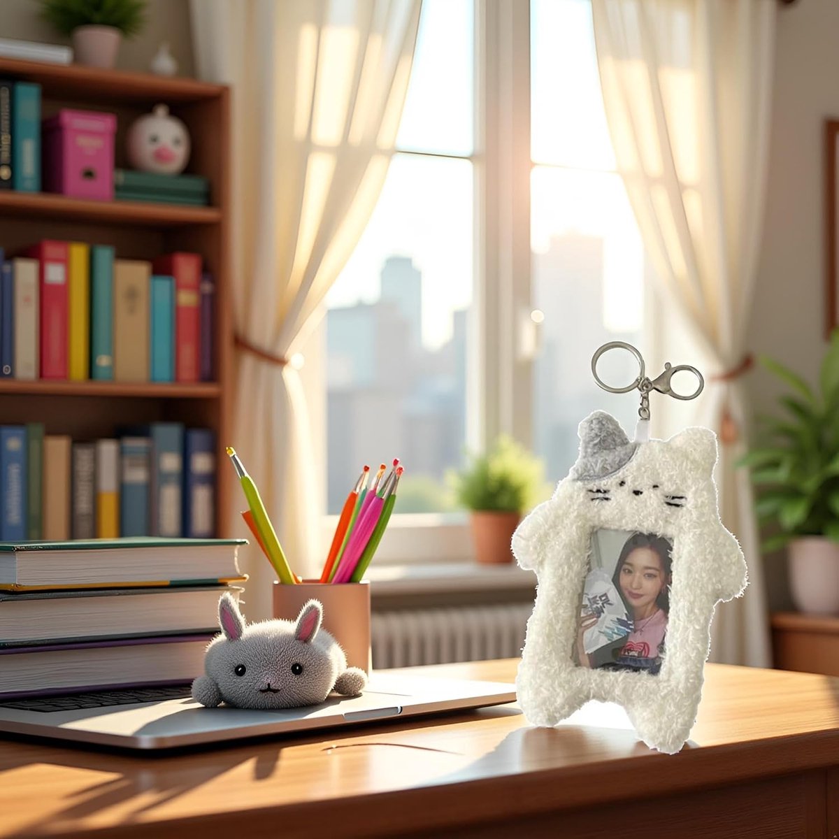 Card Holder Men & Women -Card Holder- Card Holder Cards-1 White Photo Card Holder - Cartoon Plush Photo Card Holder Outdoor Girl - ID Card Holder - Protective Sleeve - Card Holder Student Rabbit Identification Badge Supplies - Image 5