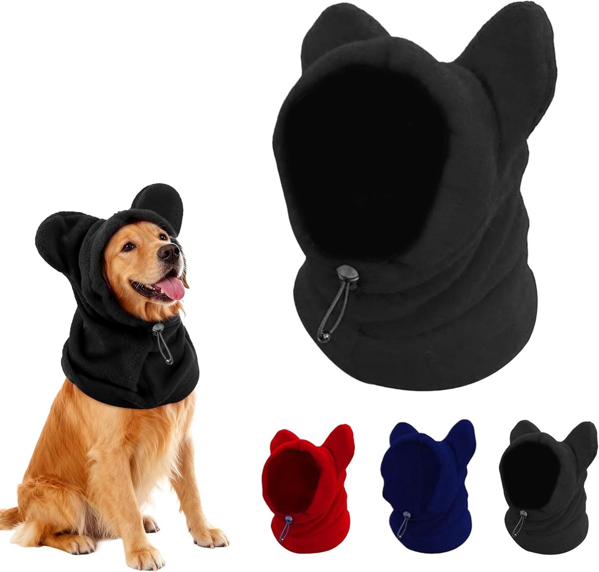 Dog emergency winter cone with ear protection, fleece neck warmer for dogs, (black, M) - Image 1