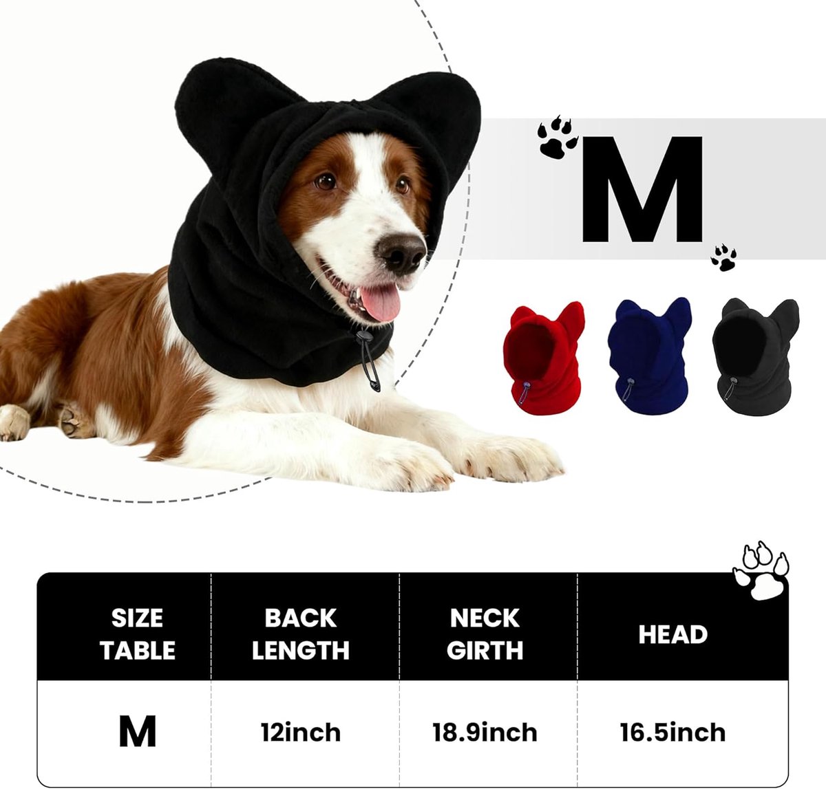 Dog emergency winter cone with ear protection, fleece neck warmer for dogs, (black, M) - Image 2