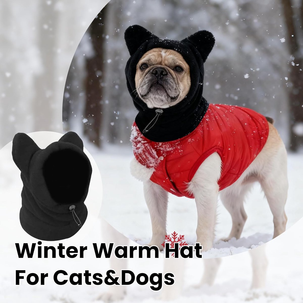 Dog emergency winter cone with ear protection, fleece neck warmer for dogs, (black, M) - Image 3