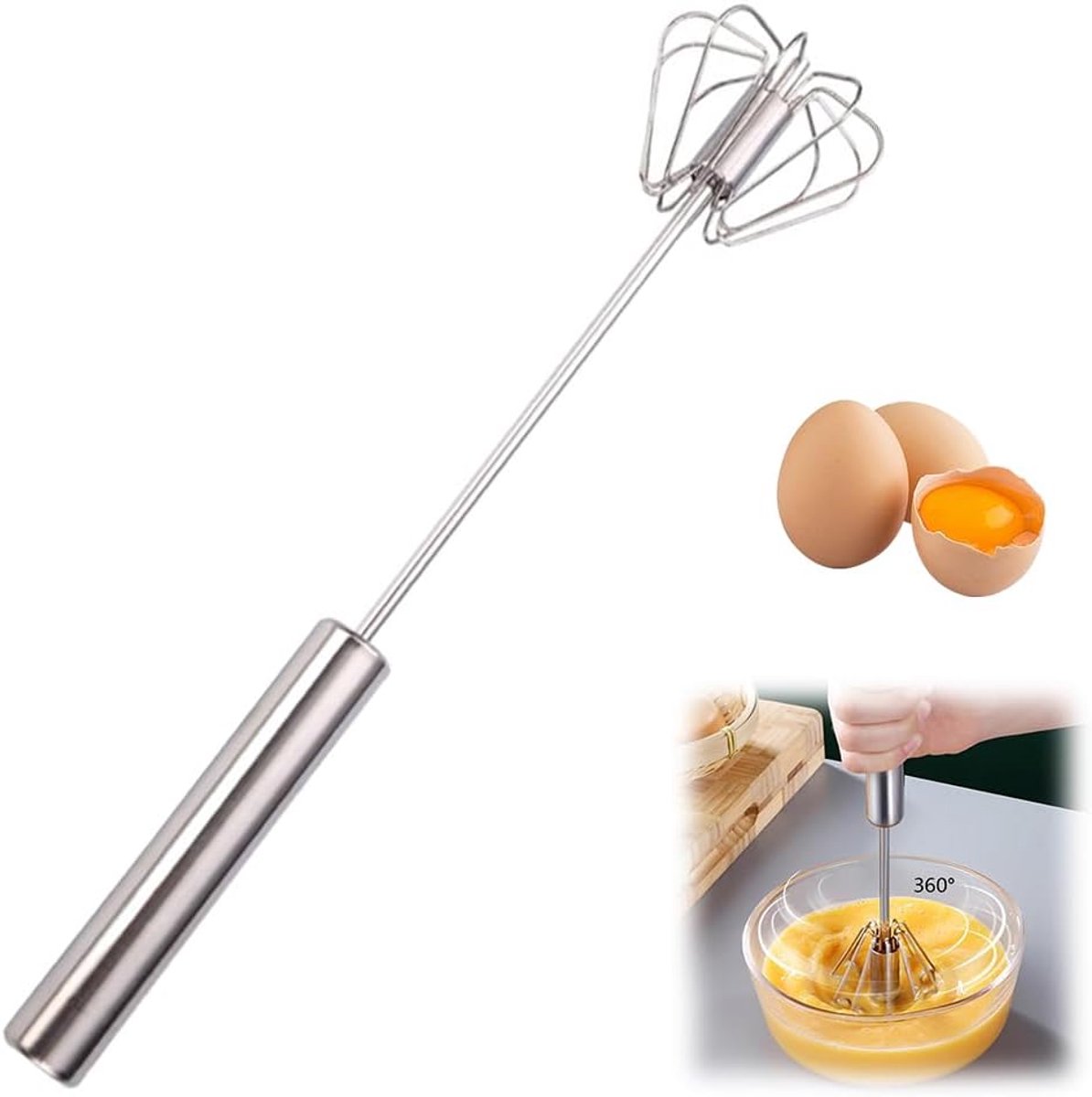Egg whisk - Egg beater - Whipped cream whisk - Mini whisk - Milk frother - Manual - mixing, beating, whisking and stirring (25 cm) - Image 1