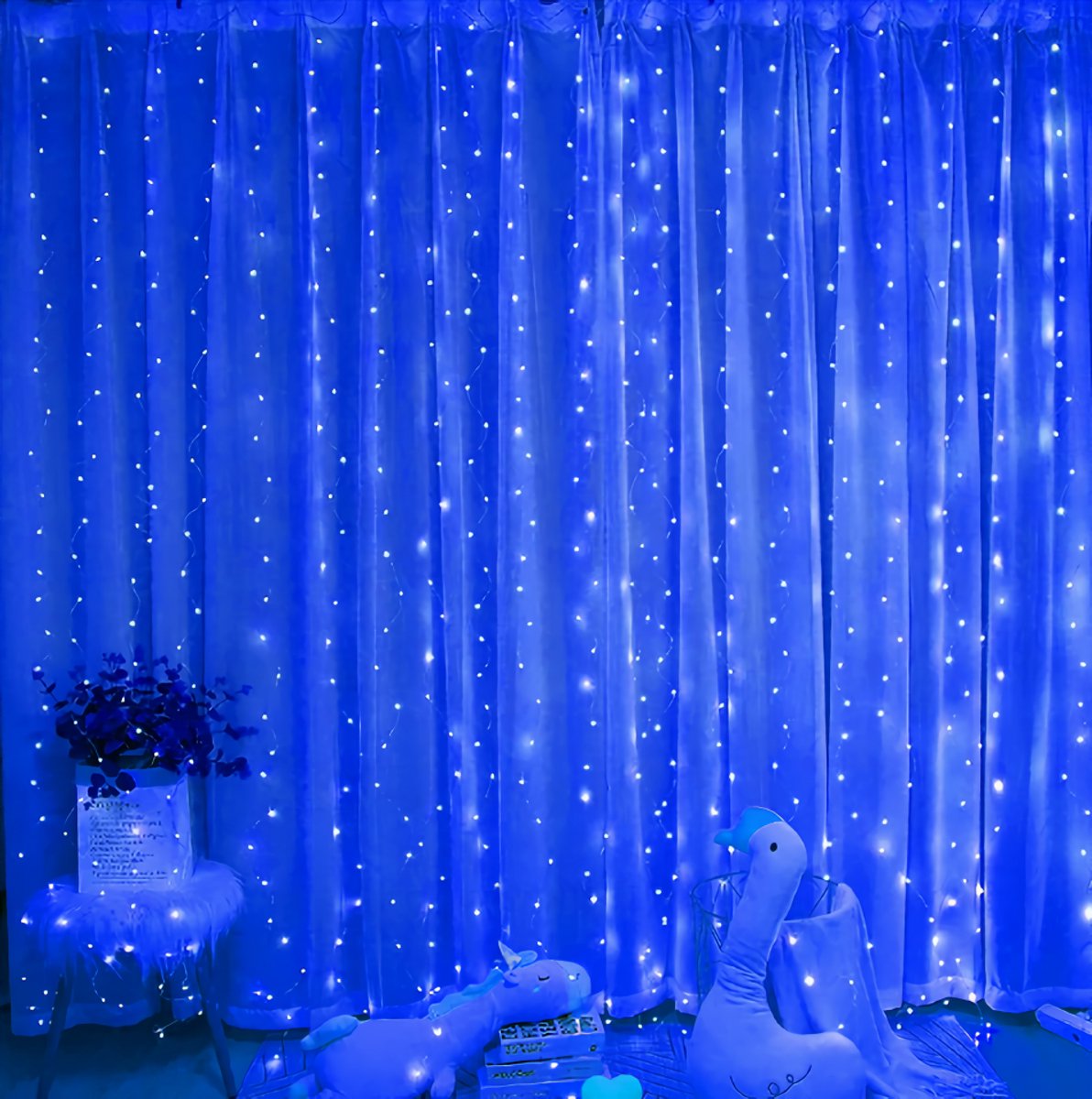 Curtain lights, Christmas lights - 300 LEDs, 8 light modes, copper string lights with remote control, USB powered and waterproof for Christmas, bedroom, party, wedding, home, garden, wall decorations, cool blue - Image 1