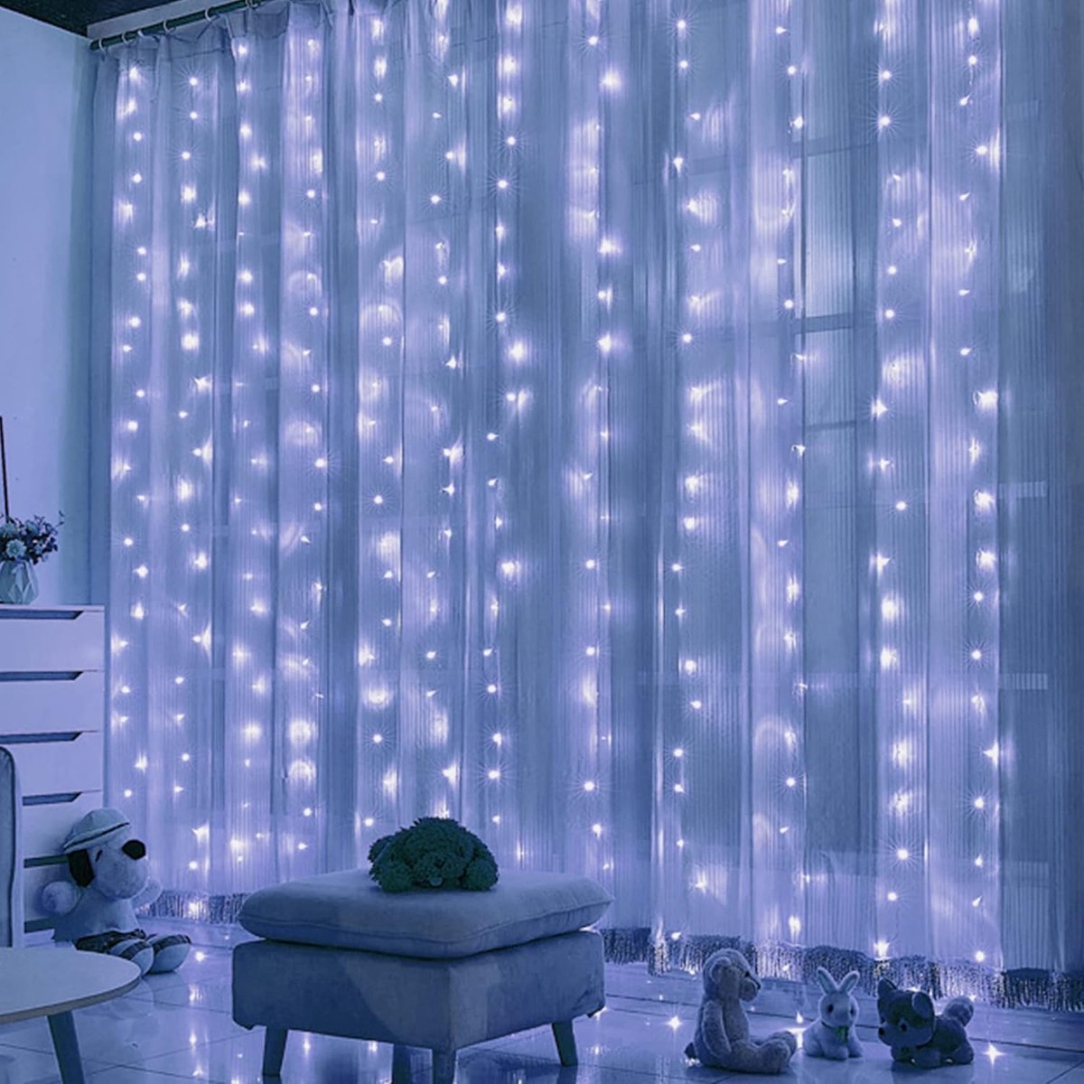 Curtain lights, Christmas lights - 300 LEDs, 8 light modes, copper string lights with remote control, USB powered and waterproof for Christmas, bedroom, party, wedding, home, garden, wall decorations, cool blue - Image 5