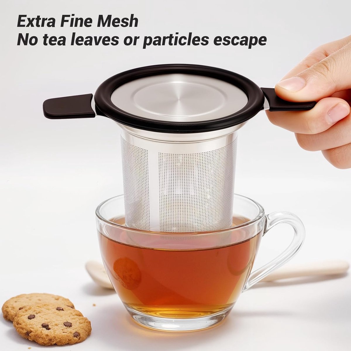 Stainless steel tea infuser - Fine strainer - Heat-resistant handle - For loose tea in teapots and mugs - Image 2