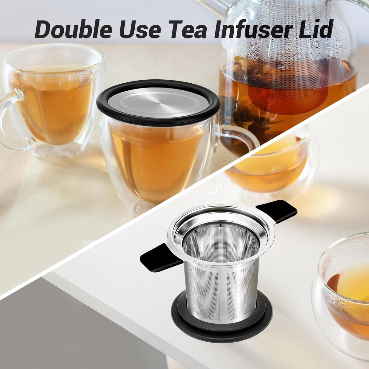 Stainless steel tea infuser - Fine strainer - Heat-resistant handle - For loose tea in teapots and mugs - Image 3
